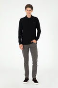 Men's Regular Fit Polo Neck Black Basic Sweatshirt