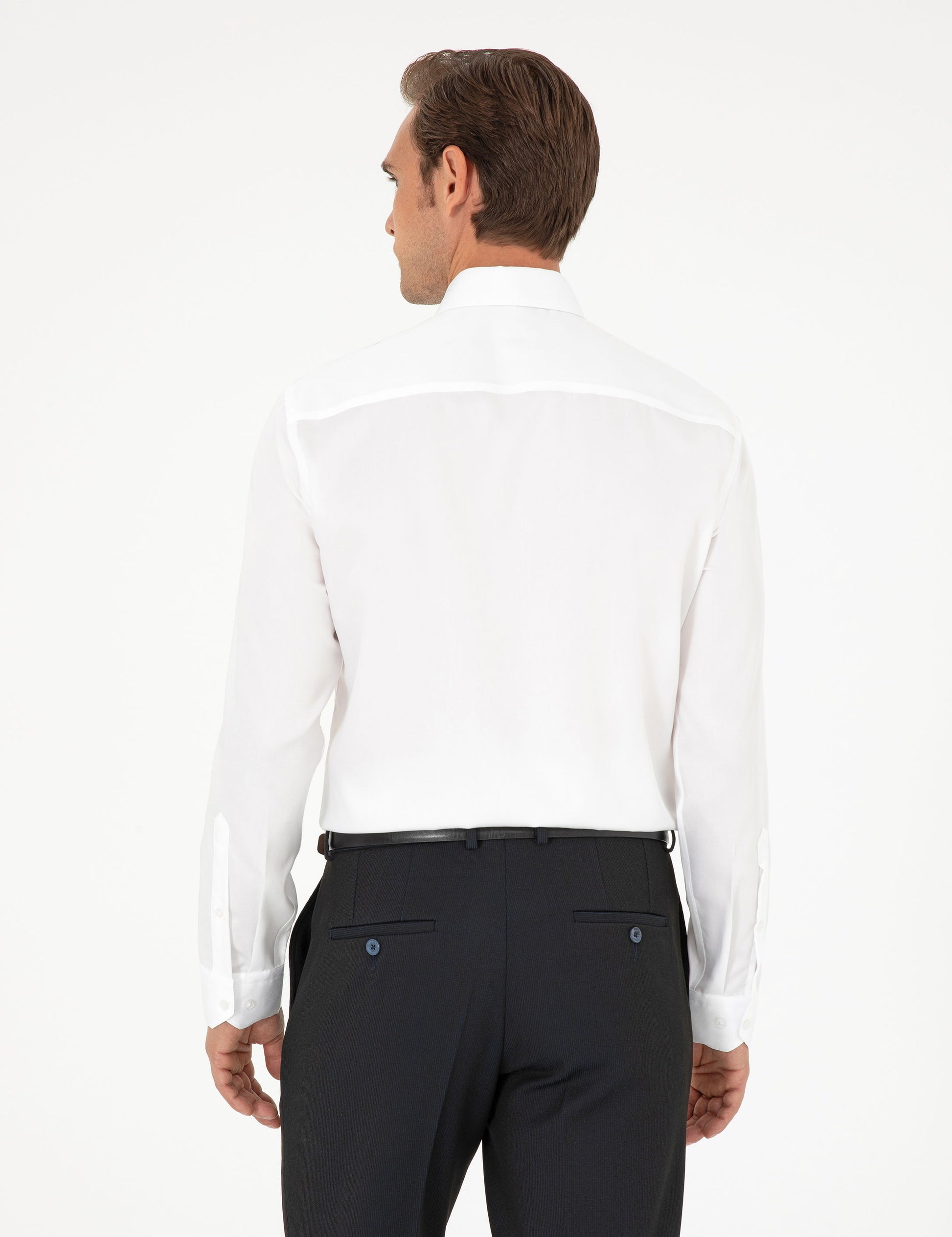 White Slim Fit Long Sleeve Basic Shirt