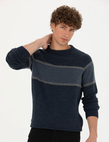 Navy Blue Slim Fit Sweater