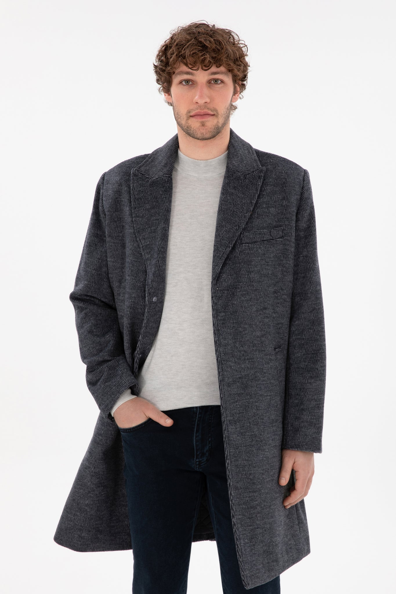 Men's Navy Blue Cashmere Coat