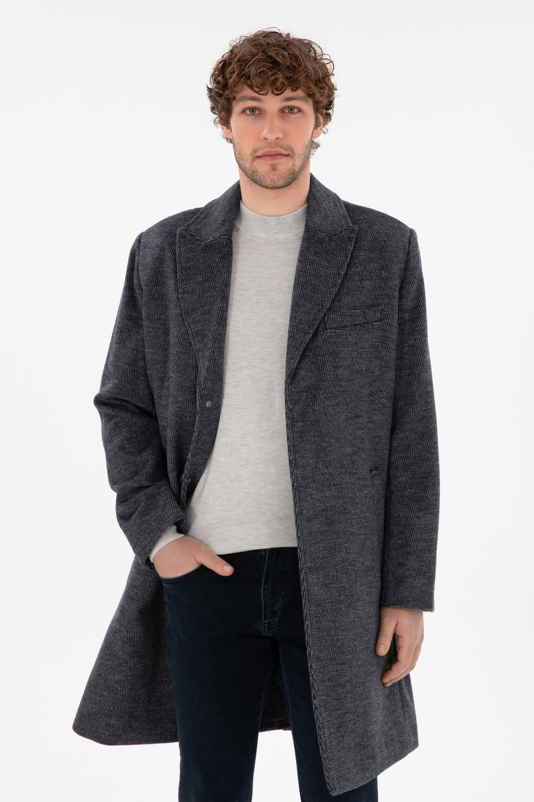 Men's Navy Blue Cashmere Coat