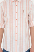 Men's Salmon Striped White Shirt