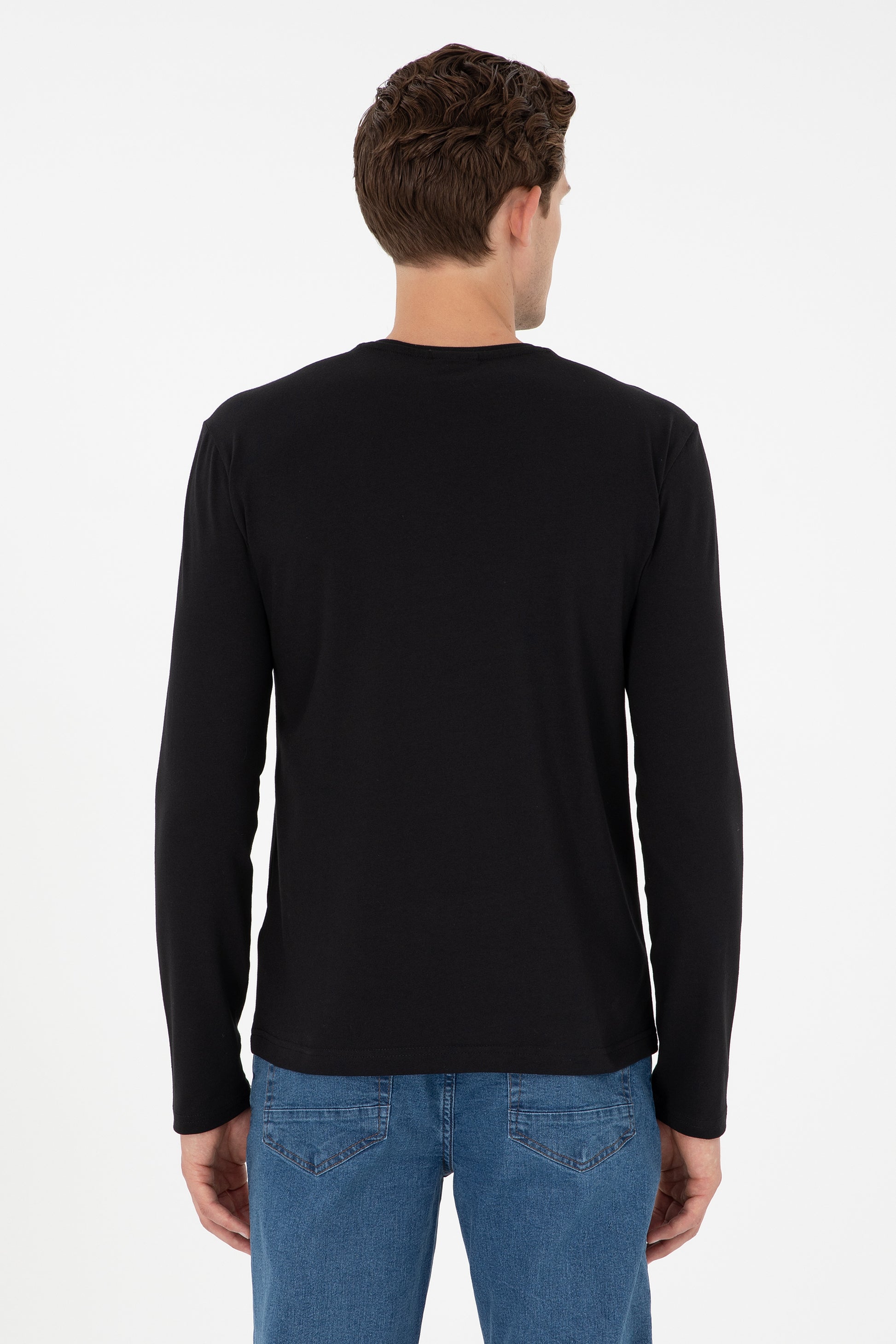 Men's Slim Fit Crew Neck Black Basic Sweatshirt