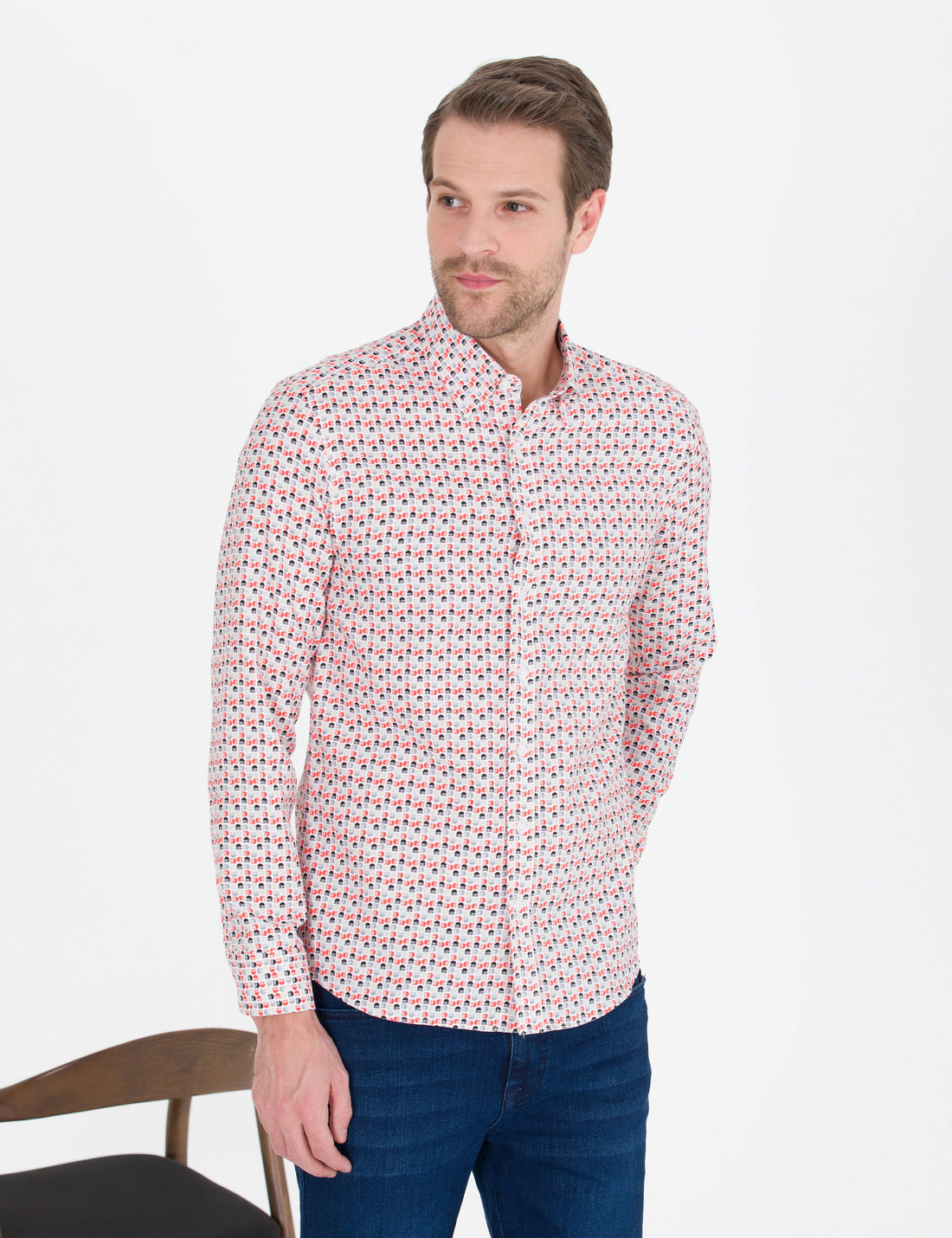 Pomegranate Flower Slim Fit Long Sleeve Shirt