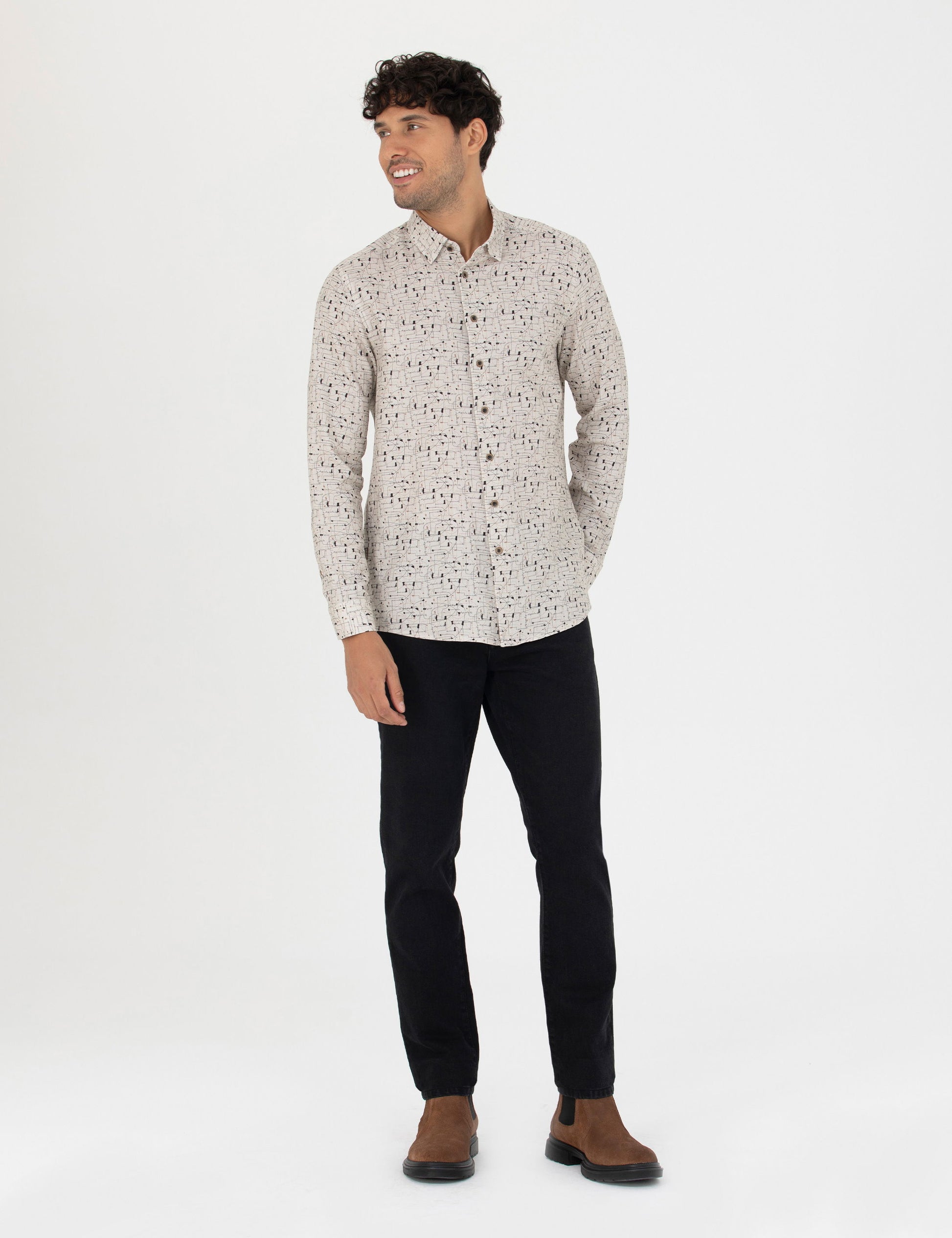 Beige Slim Fit Long Sleeve Shirt