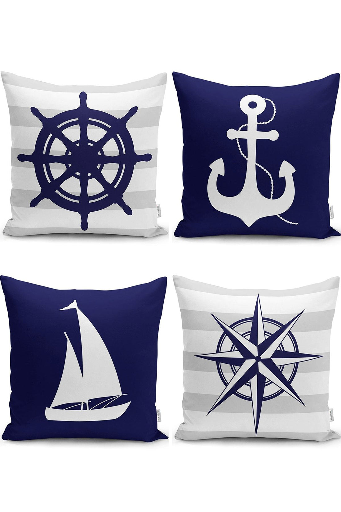 Modern Pillow Cushion Cover Set With Sailor Pattern On Colorful Background