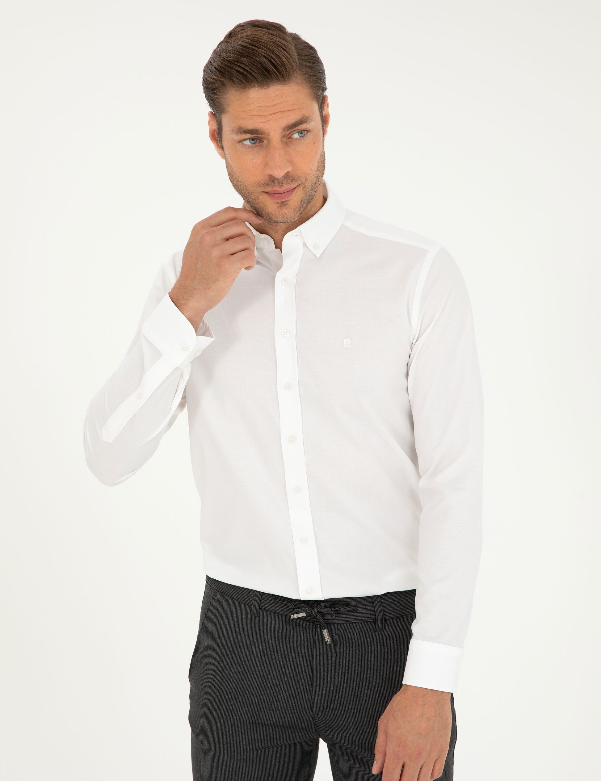 White Slim Fit Long Sleeve Shirt