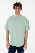Men's Long Fit Crew Neck Water Green Basic T-Shirt