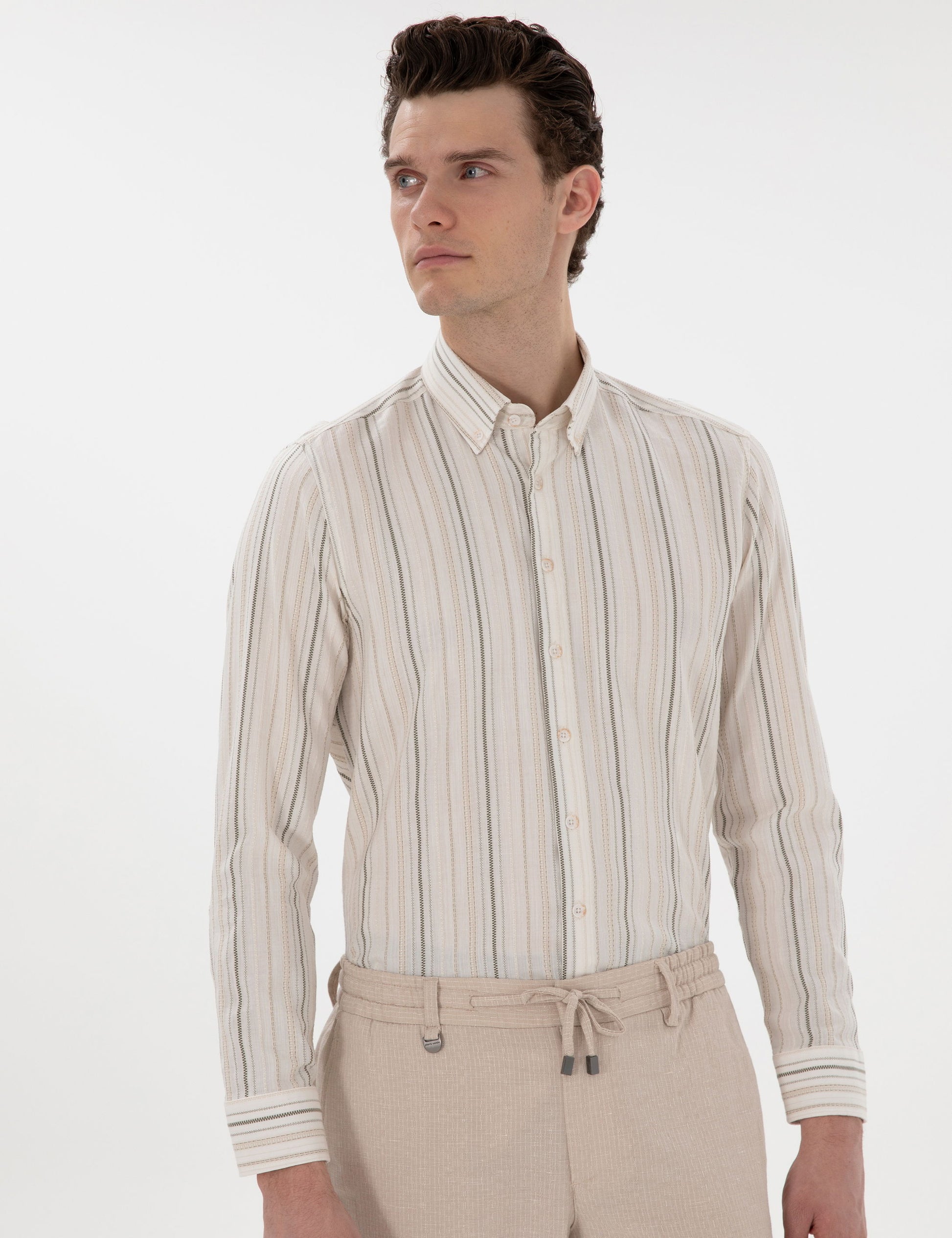 Khaki Regular Fit Long Sleeve Shirt