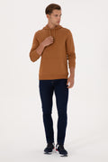 Erkek Regular Fit Kapişonlu Camel Basic Sweatshirt