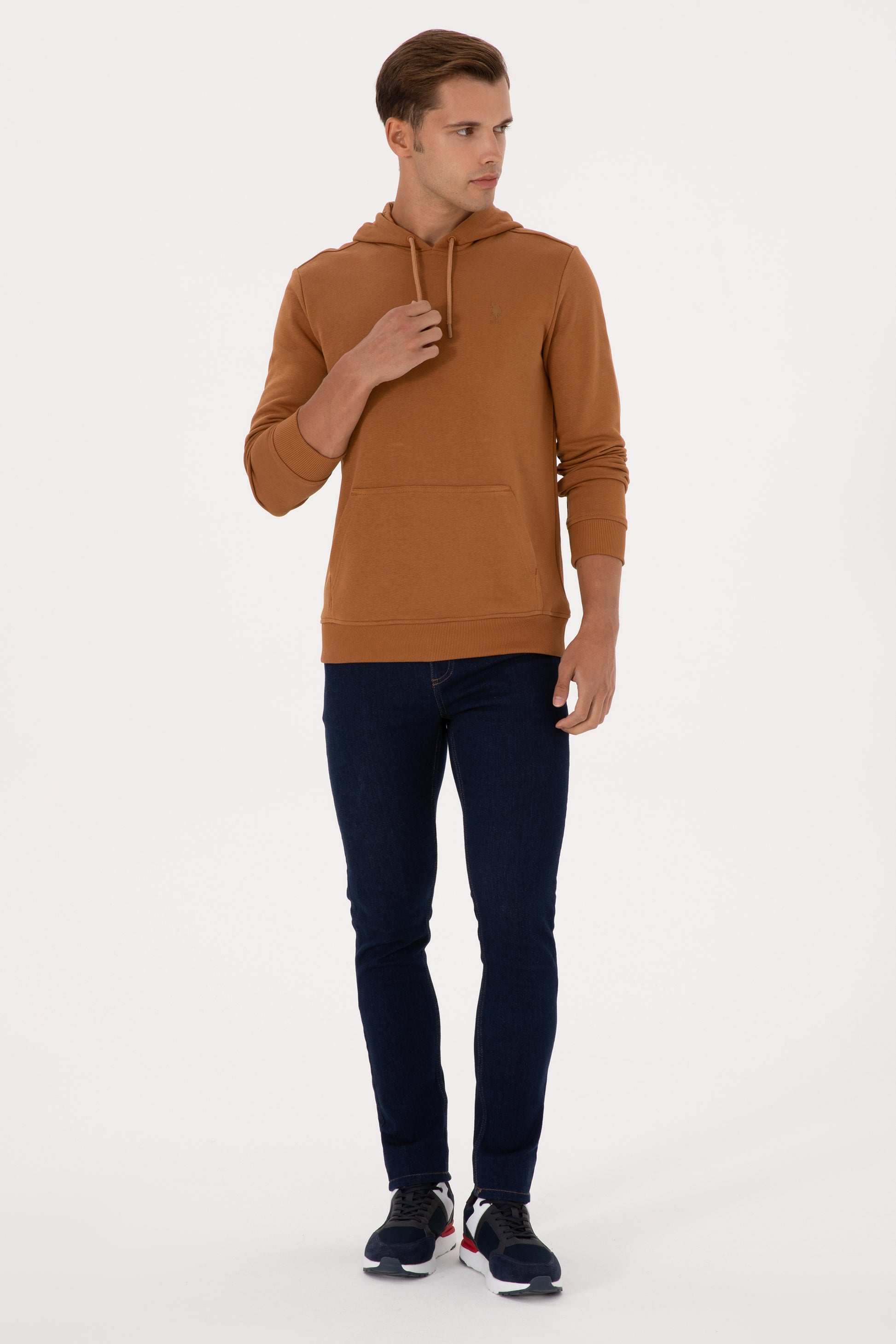 Erkek Regular Fit Kapişonlu Camel Basic Sweatshirt