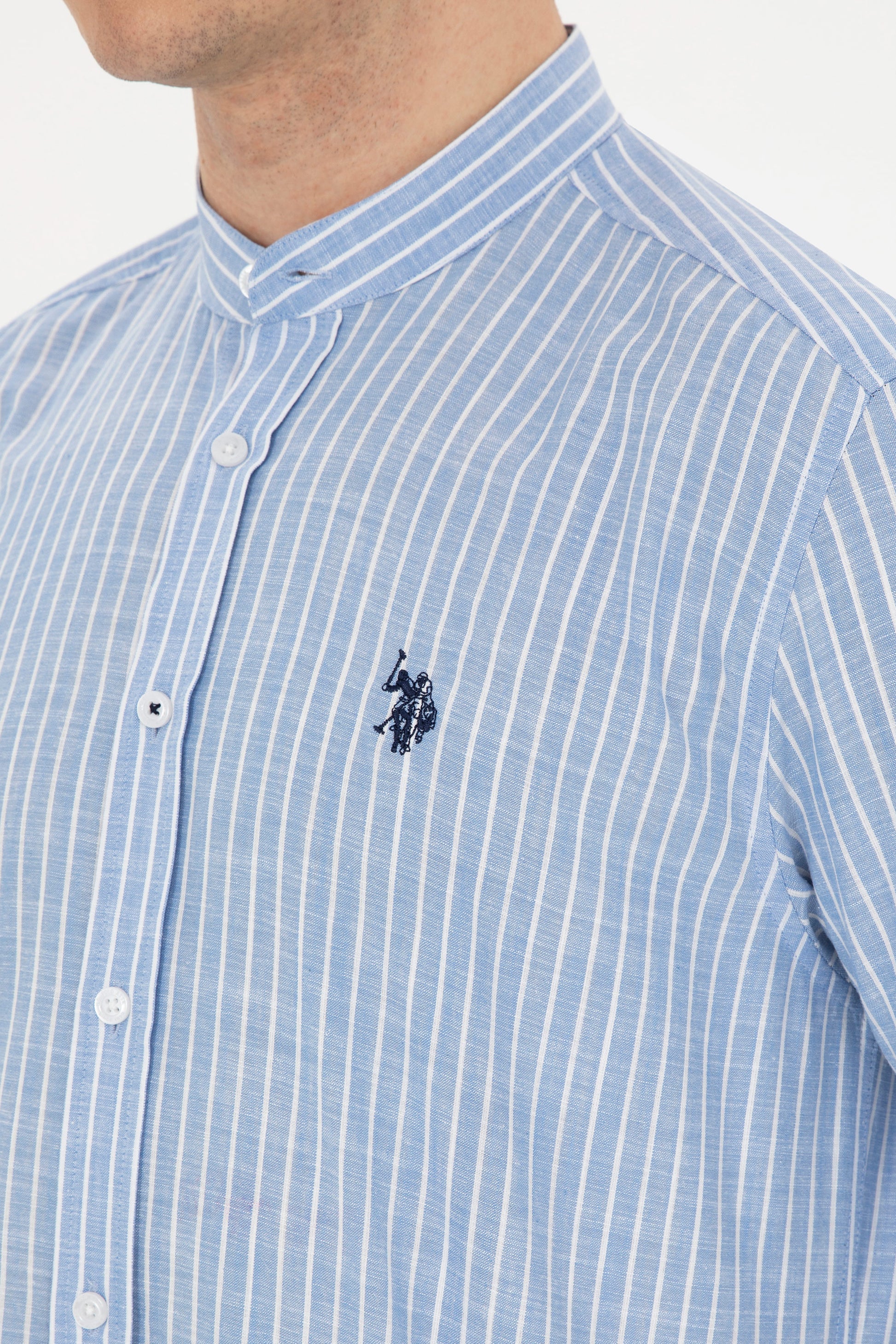 Men's Judge Collar Striped Blue Shirt