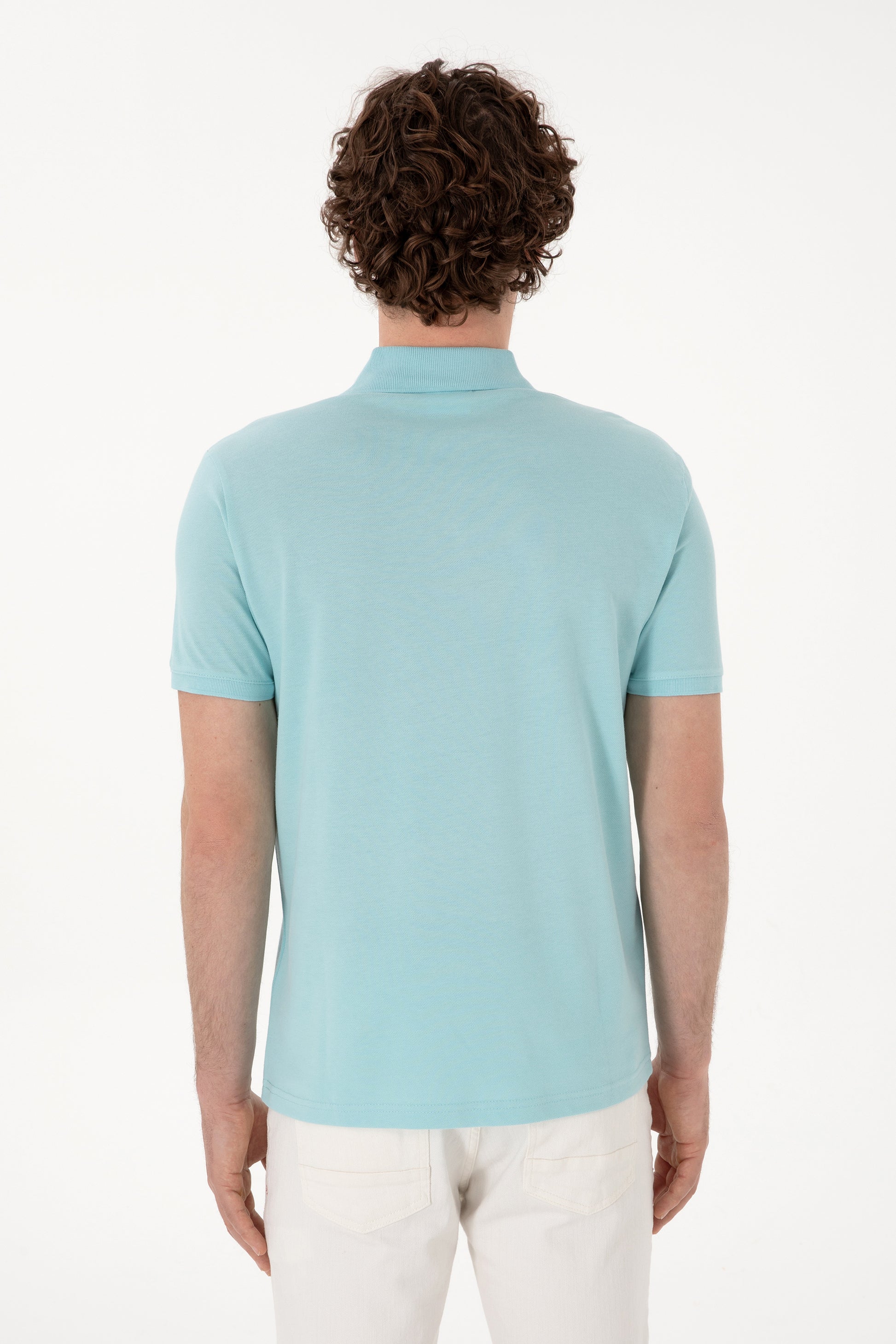 Men's Slim Fit Polo Neck Light Blue Basic T-Shirt