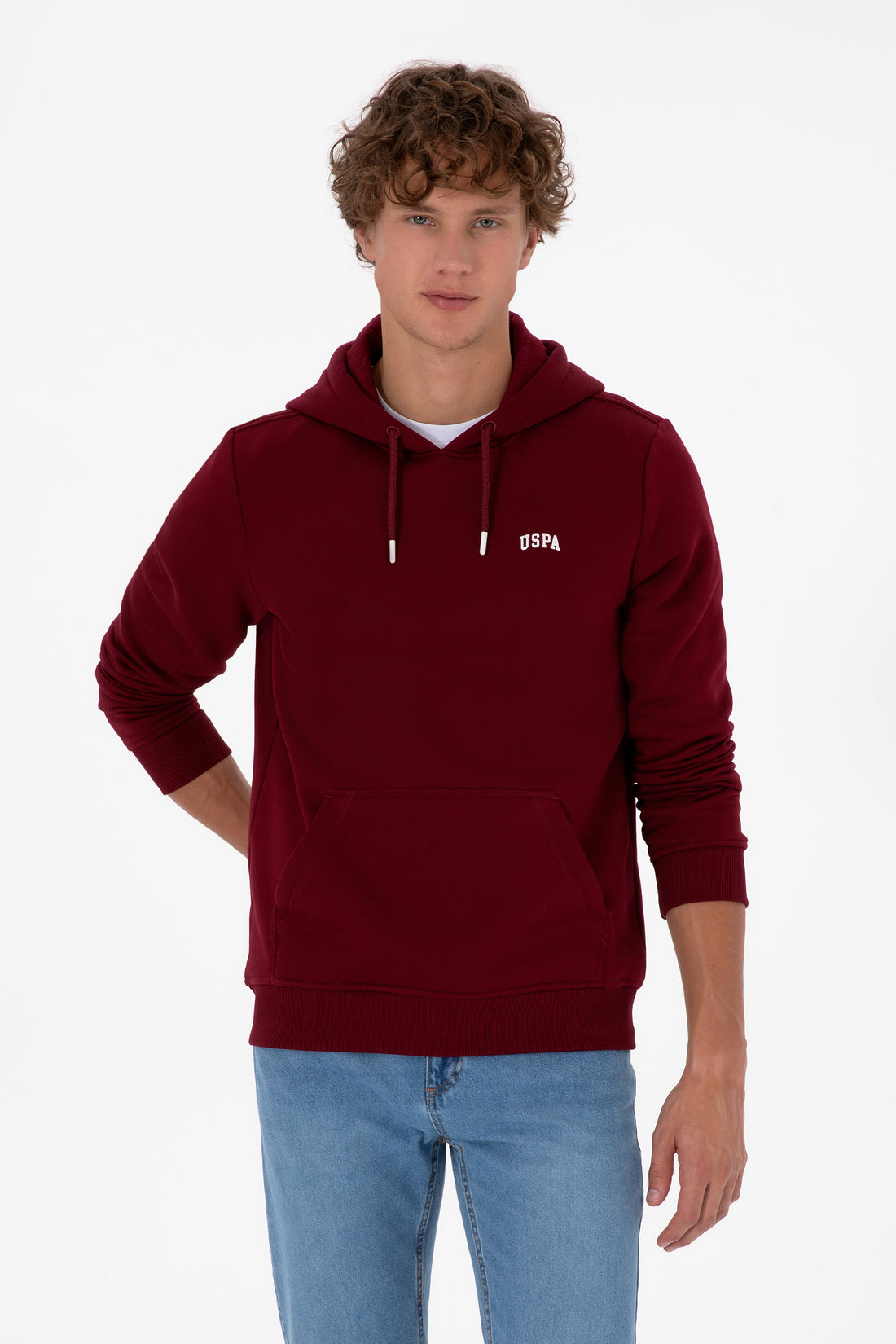 Erkek Regular Fit Kapüşonlu Bordo Basic Sweatshirt
