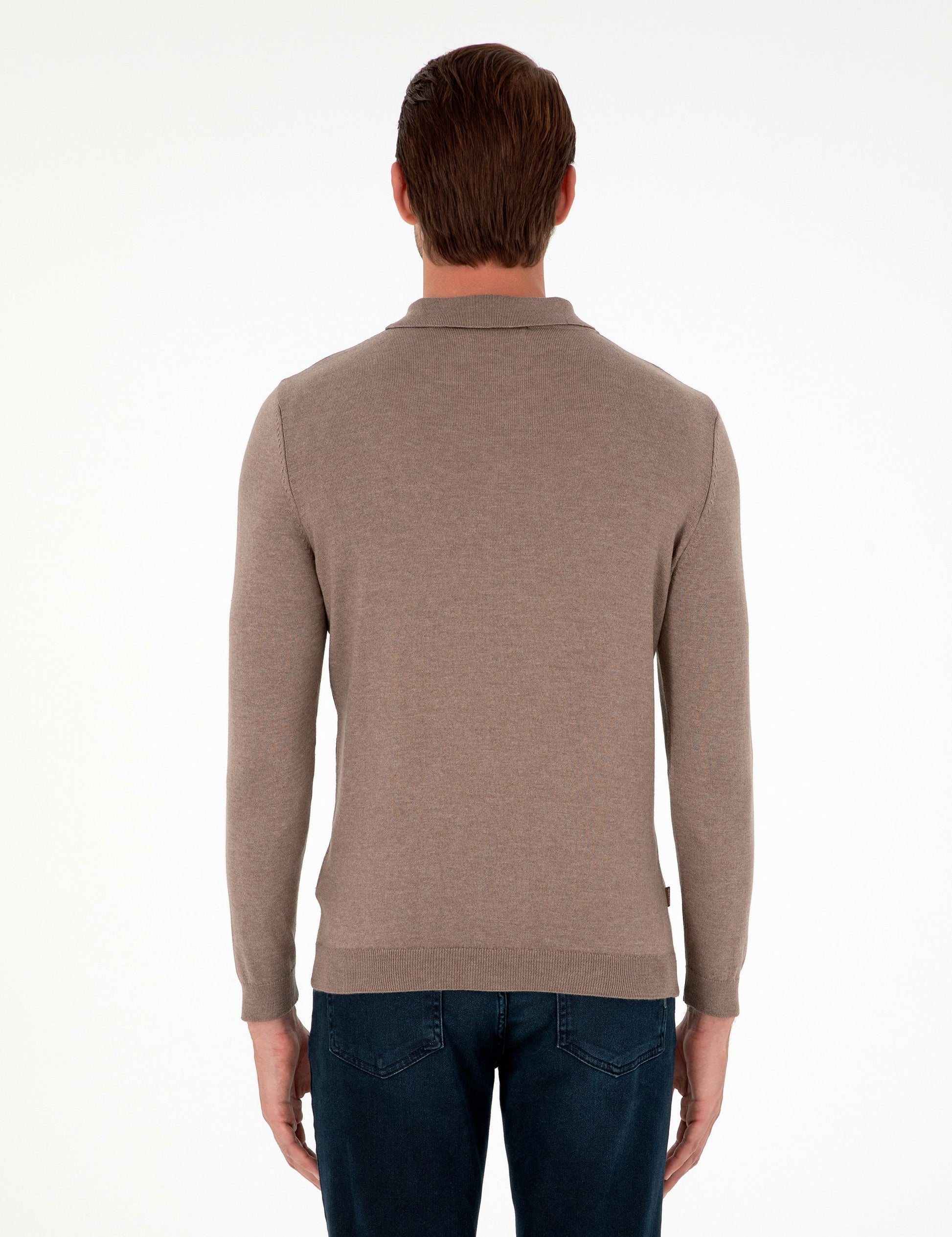 Mink Melange Slim Fit Polo Neck Basic Knitwear Sweater