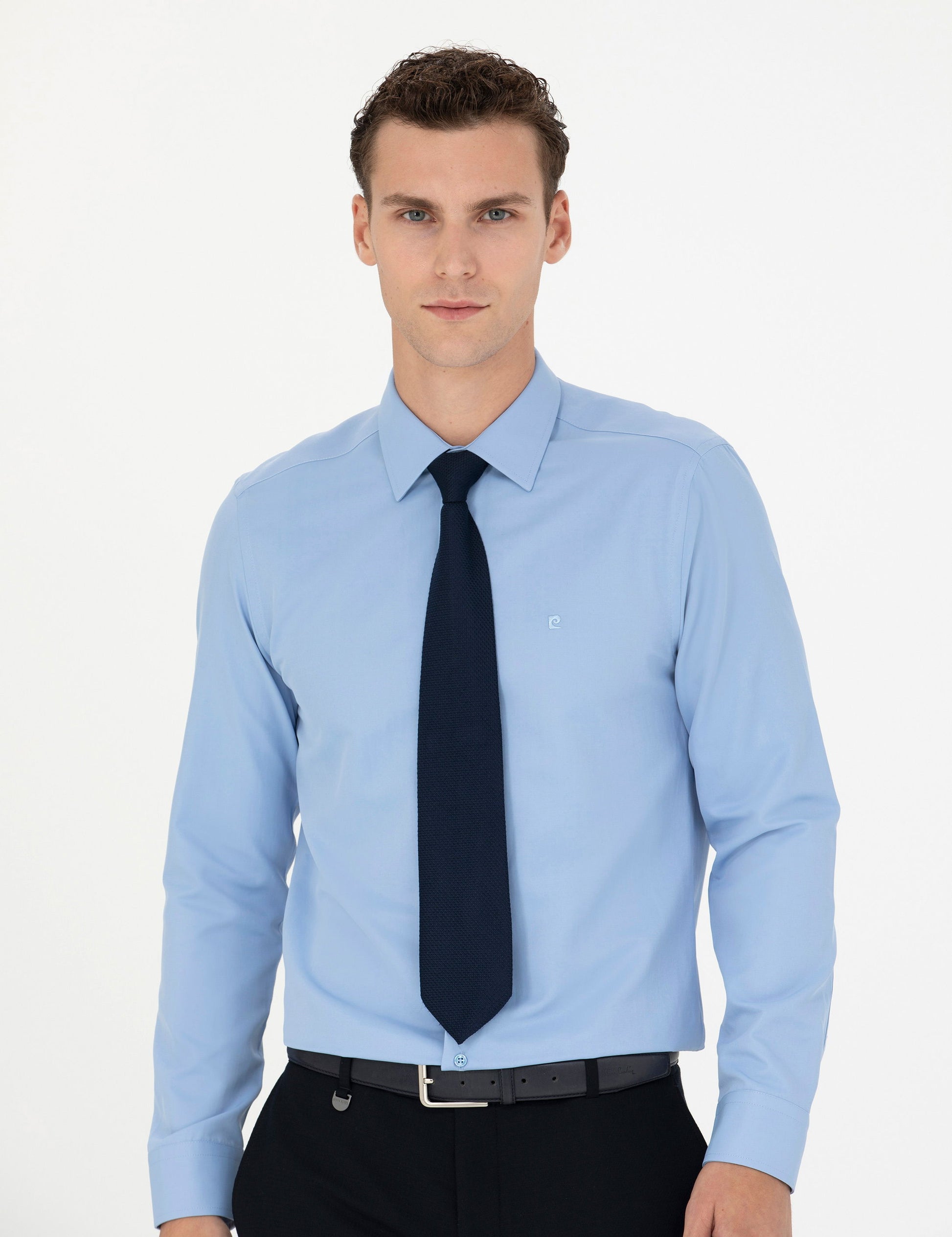 Blue Slim Fit Long Sleeve Basic Shirt