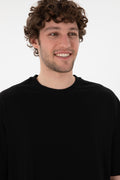 Men's Long Fit Crew Neck Black Basic T-Shirt