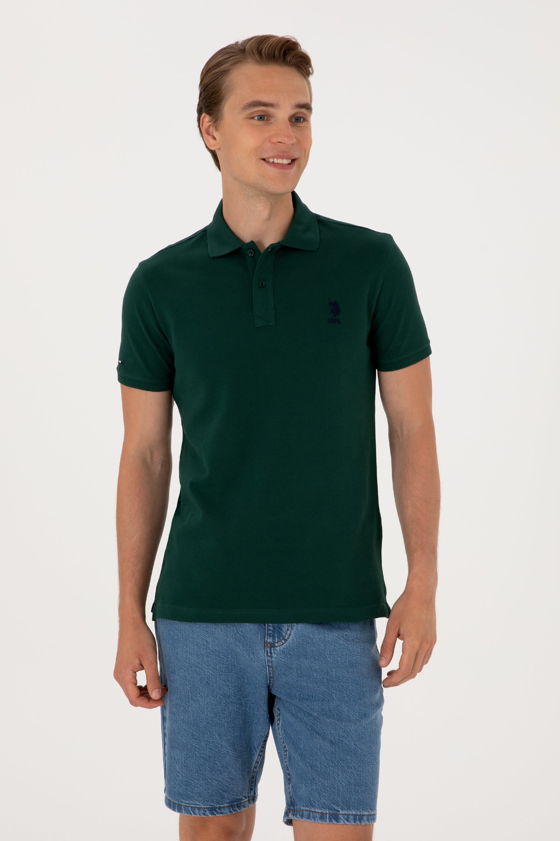 Men's Slim Fit Polo Neck Dark Green Basic T-Shirt