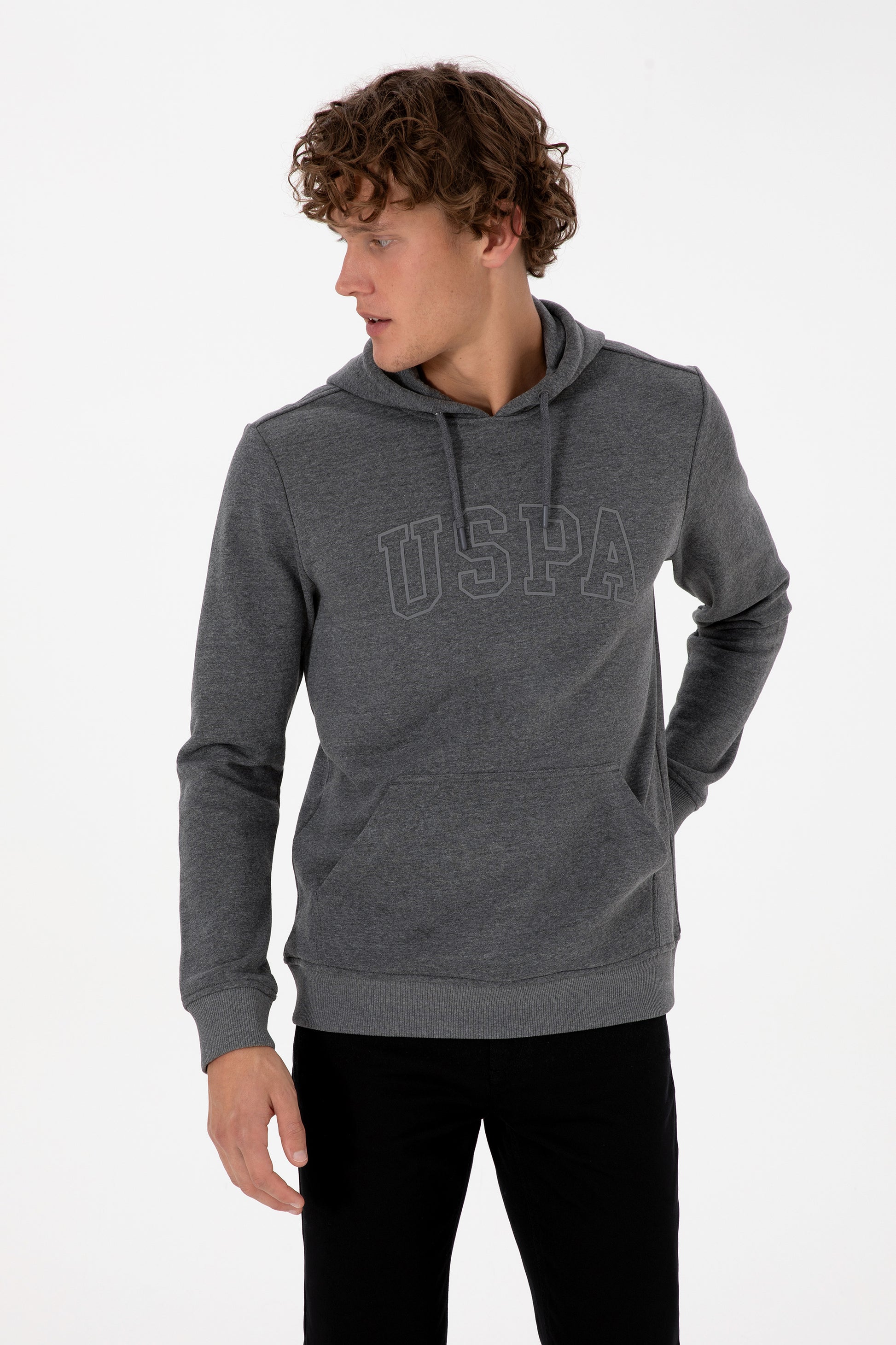 Erkek Regular Fit Kapüşonlu Antrasit Melanj Basic Sweatshirt