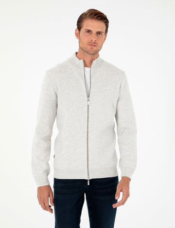 Light Grey Melange Regular Fit Sweater Cardigan