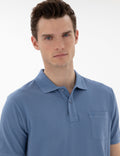 Blue Regular Fit Crewless Polo Neck Basic T-Shirt