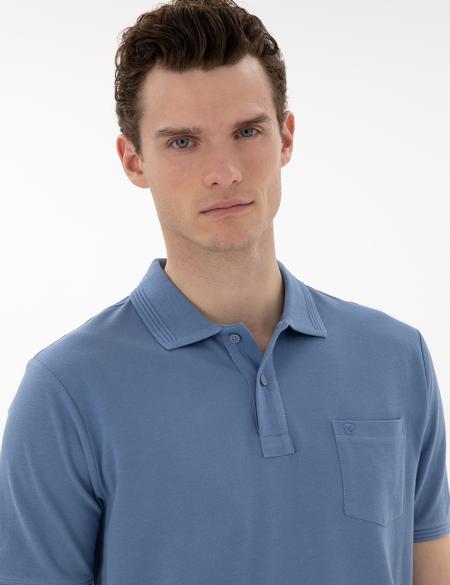 Pierre Cardin - Blue Regular Fit Crewless Polo Neck Basic T-Shirt - L / Blue / Regular