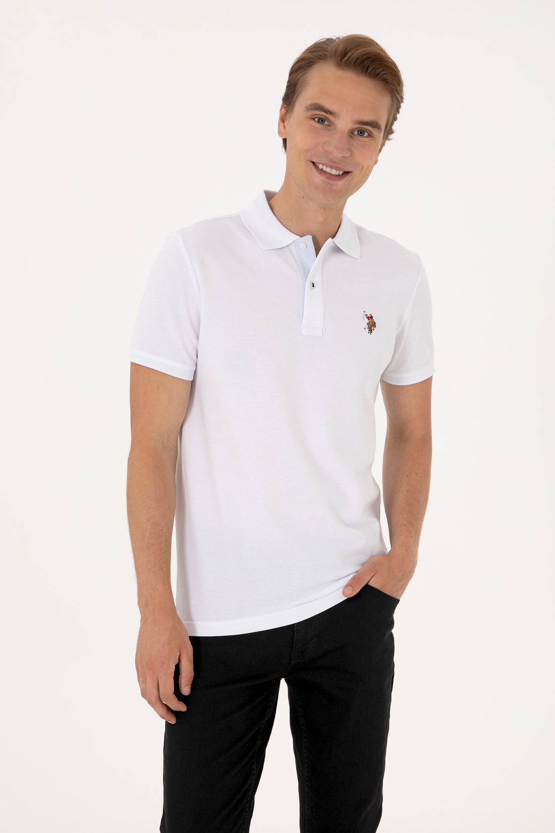 Men's Slim Fit Polo Neck White Basic T-Shirt