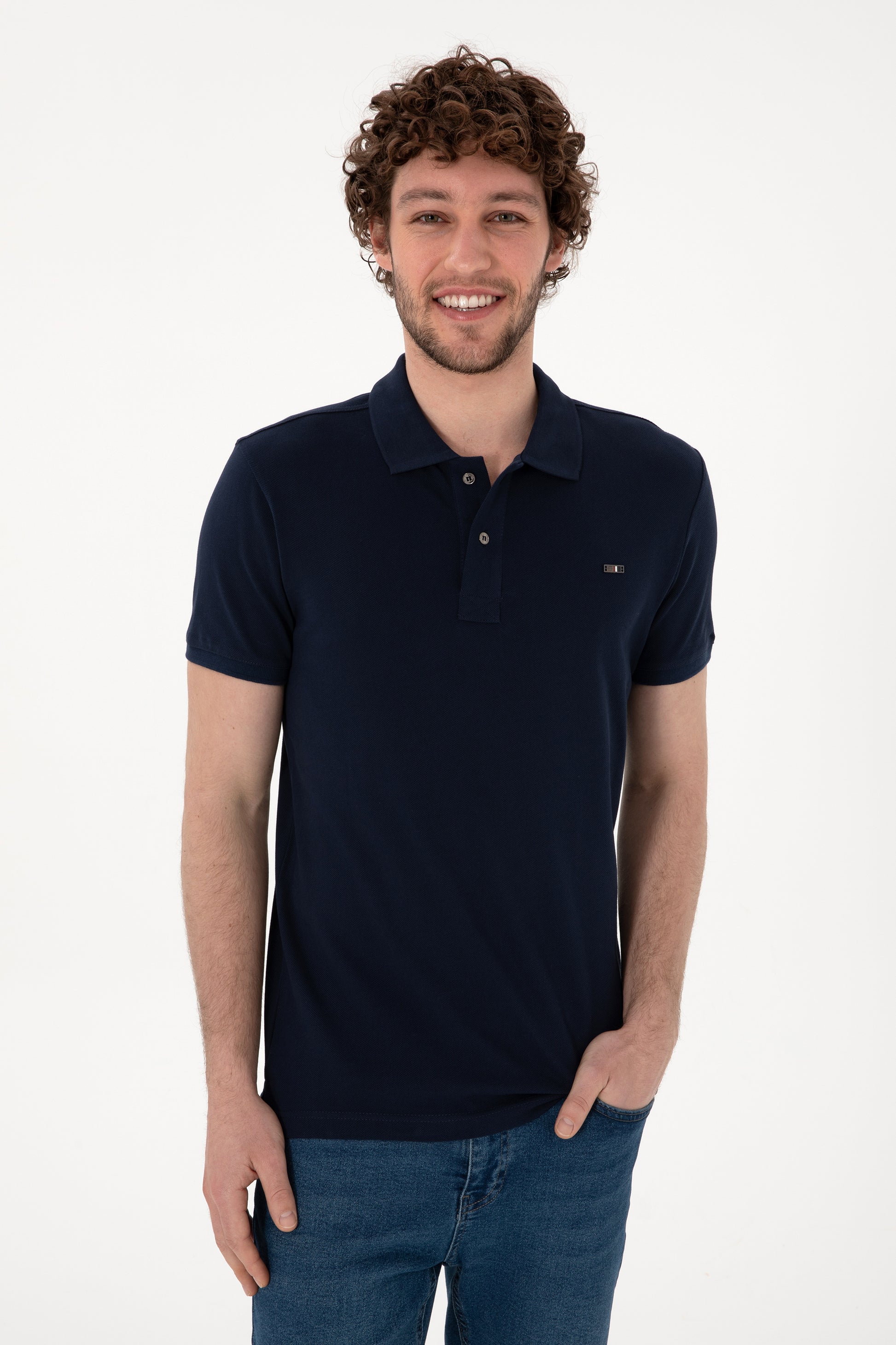 Men's Slim Fit Polo Neck Navy Basic T-Shirt
