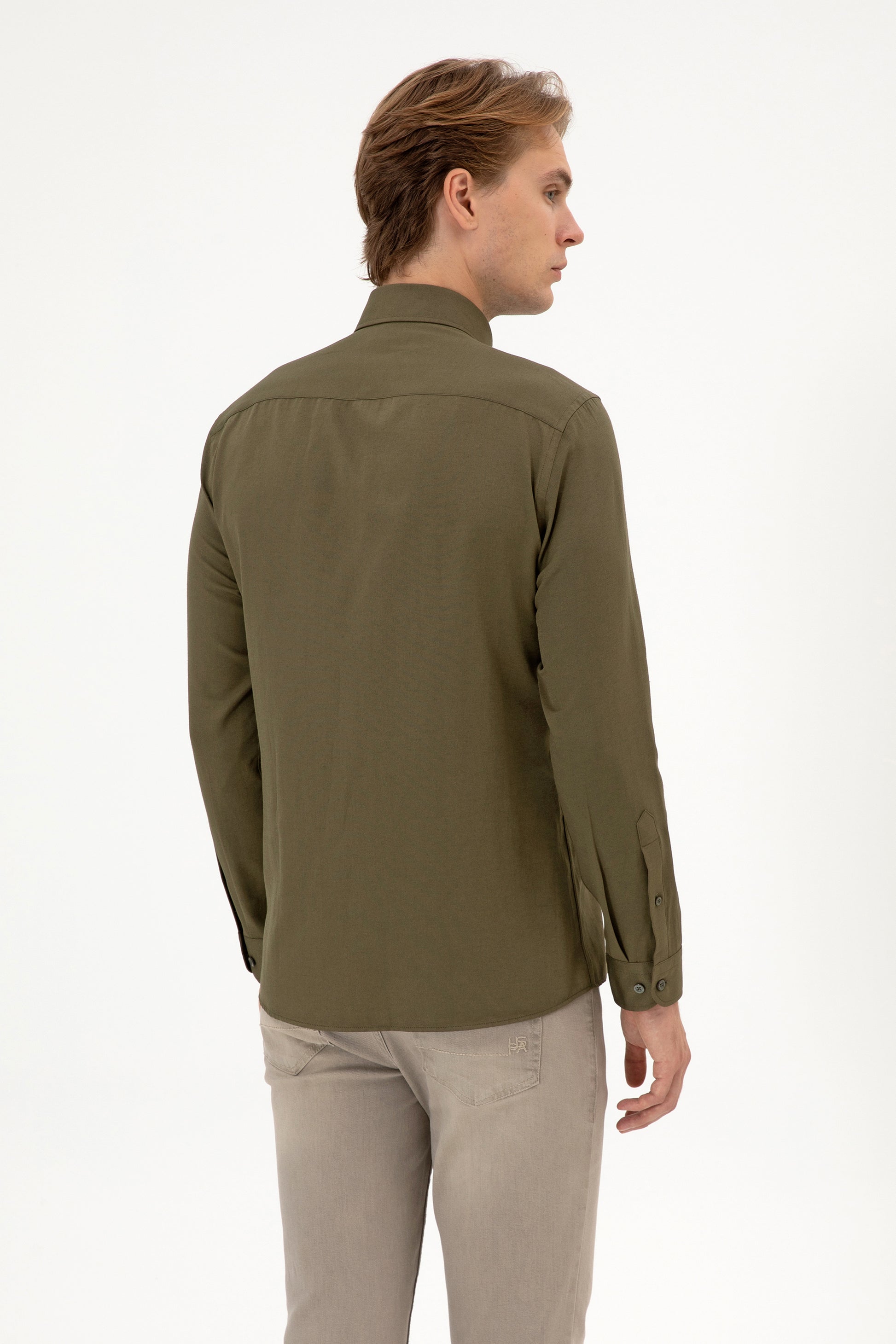 Men's Khaki Long Sleeve Basic Shirt