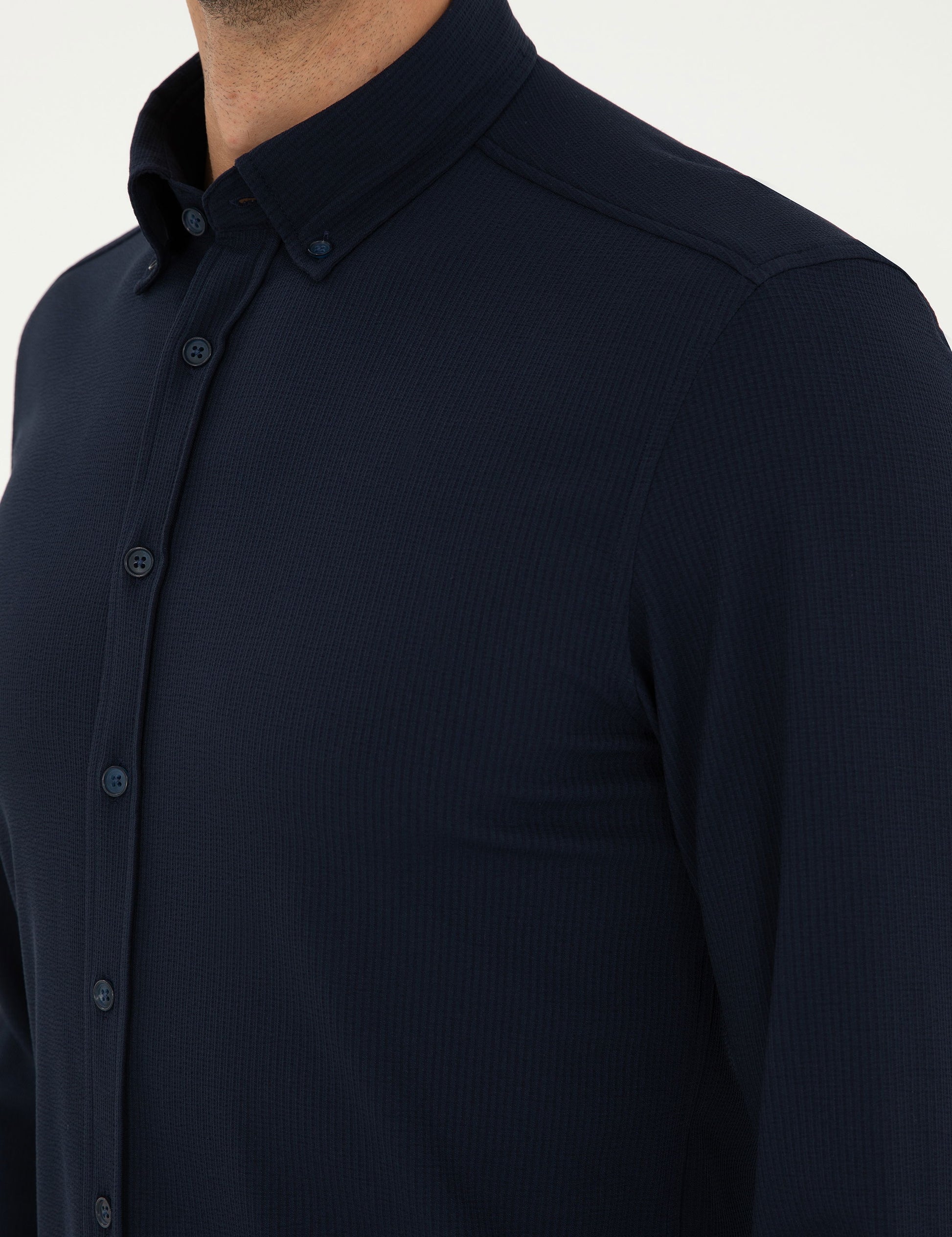 Navy Blue Slim Fit Long Sleeve Shirt