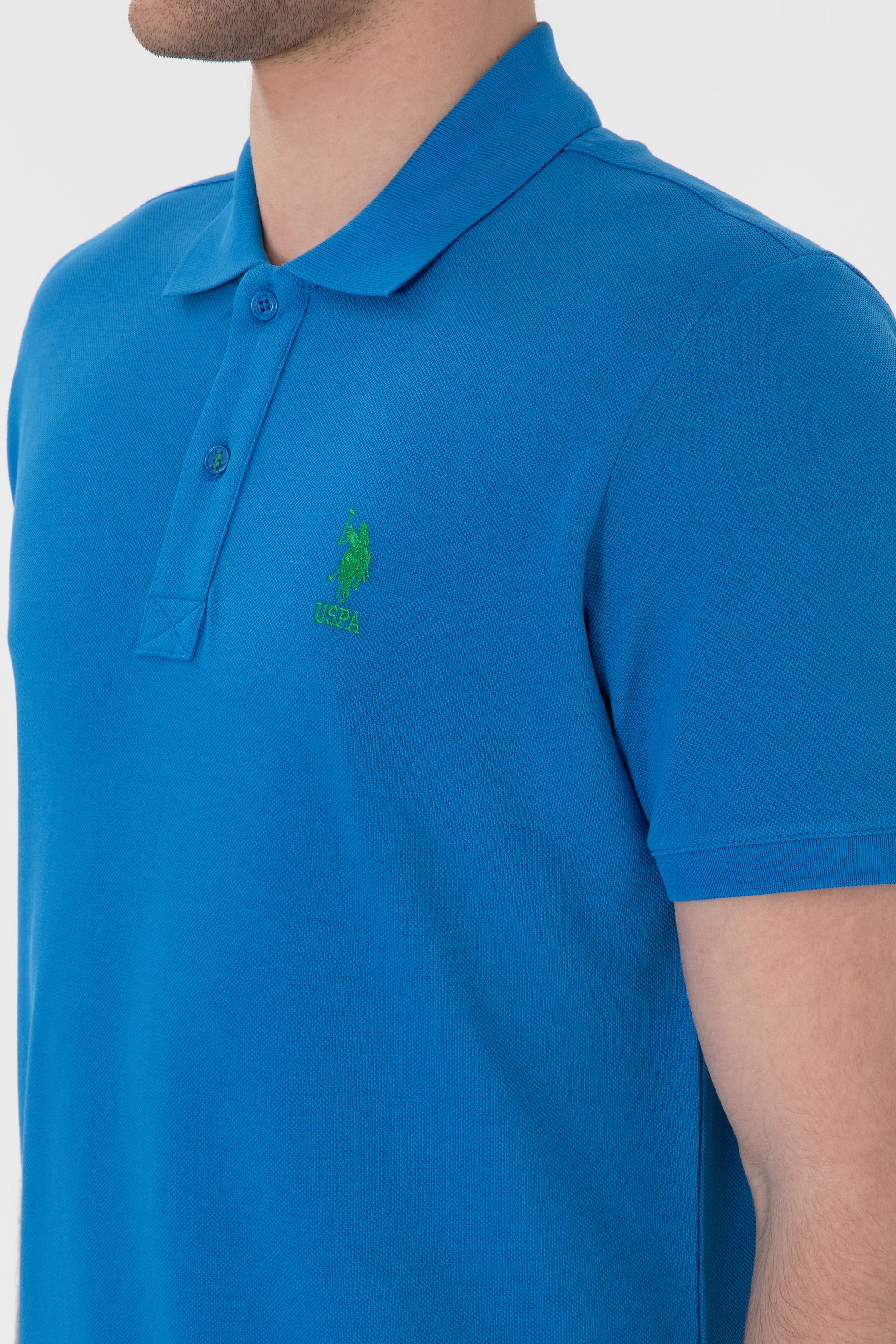 Men's Slim Fit Polo Neck Cobalt Basic T-Shirt