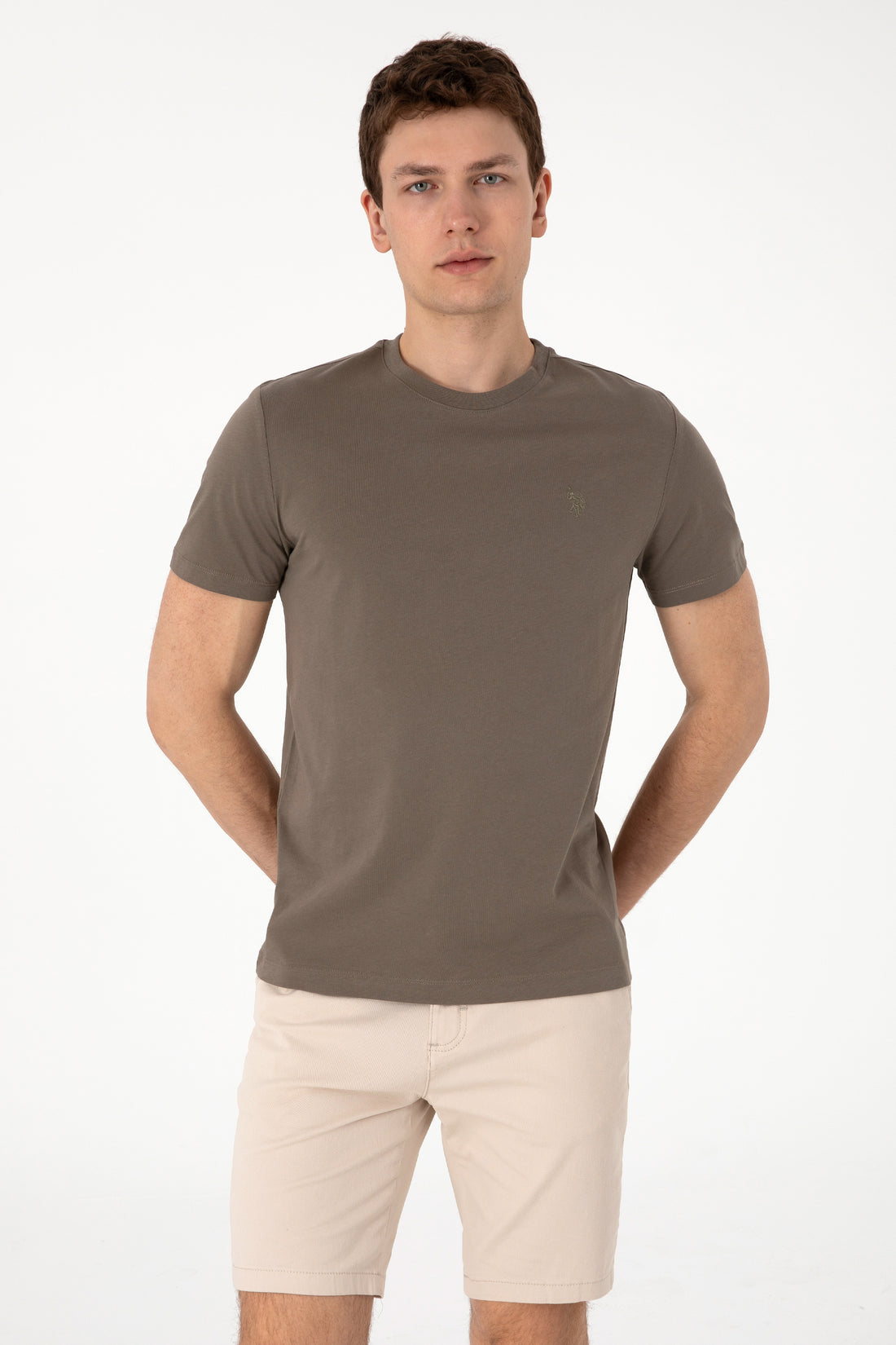 Men's Regular Fit Crew Neck Khaki T-Shirt