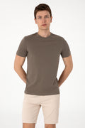 Men's Regular Fit Crew Neck Khaki T-Shirt