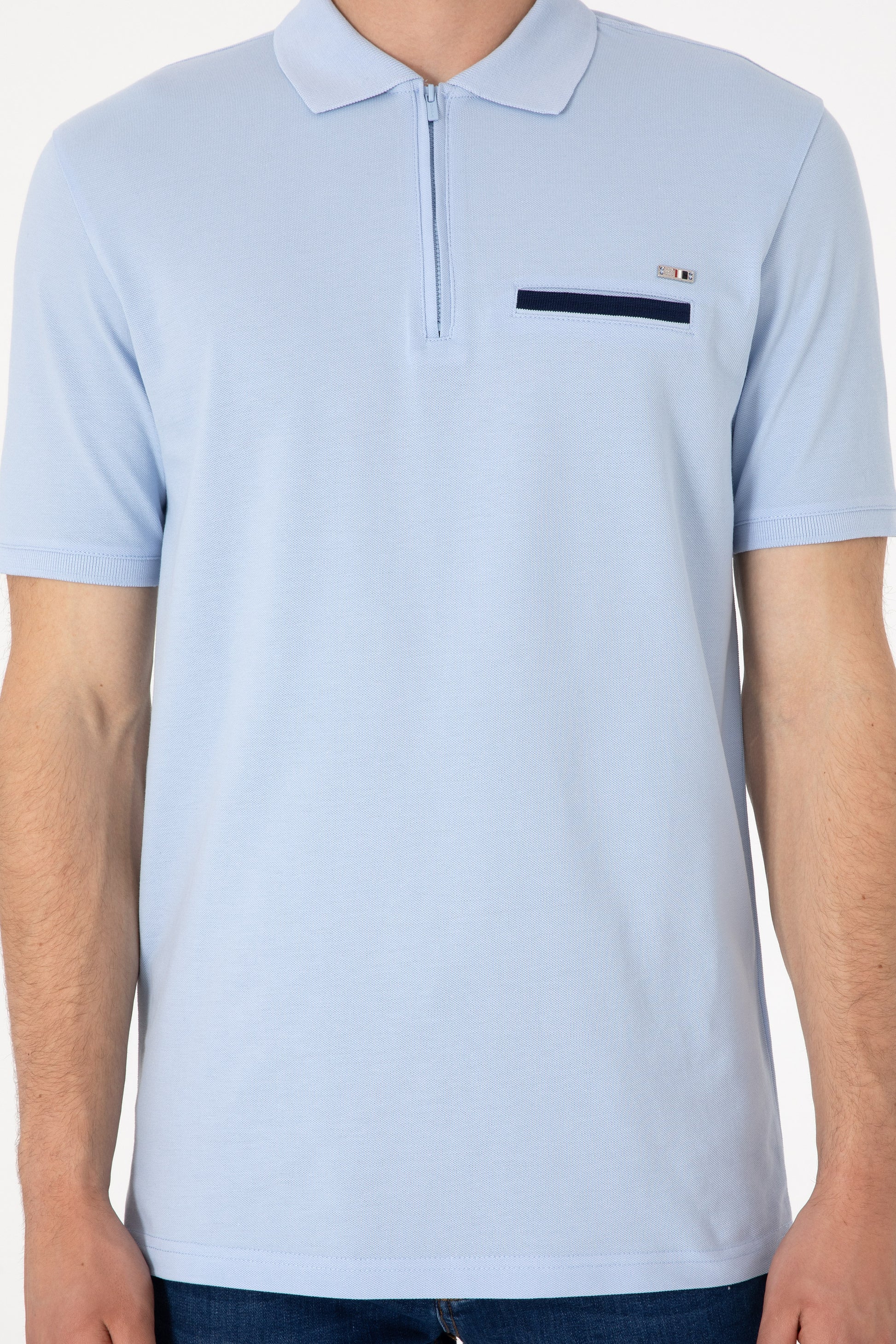 Men's Regular Fit Zipper Light Blue T-Shirt