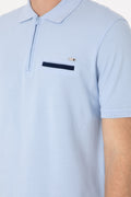 Men's Regular Fit Zipper Light Blue T-Shirt