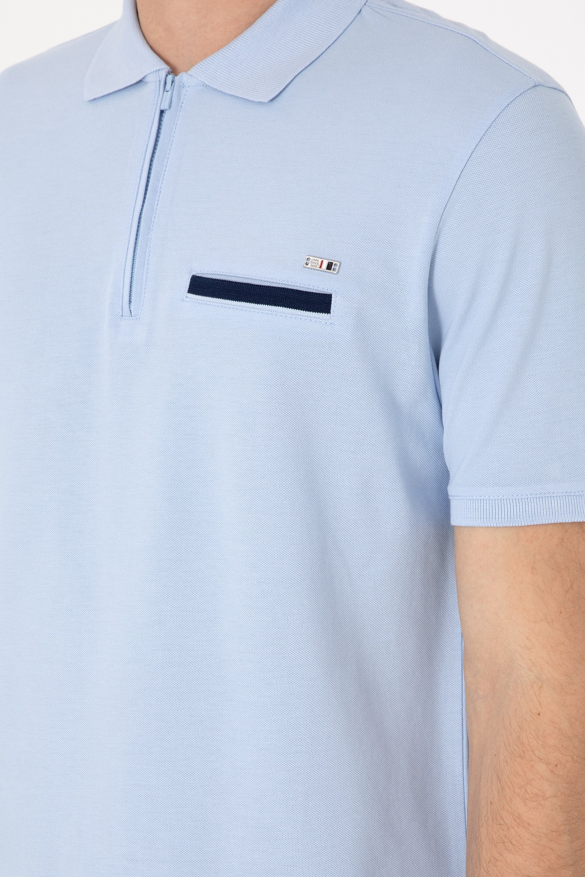 Men's Regular Fit Zipper Light Blue T-Shirt