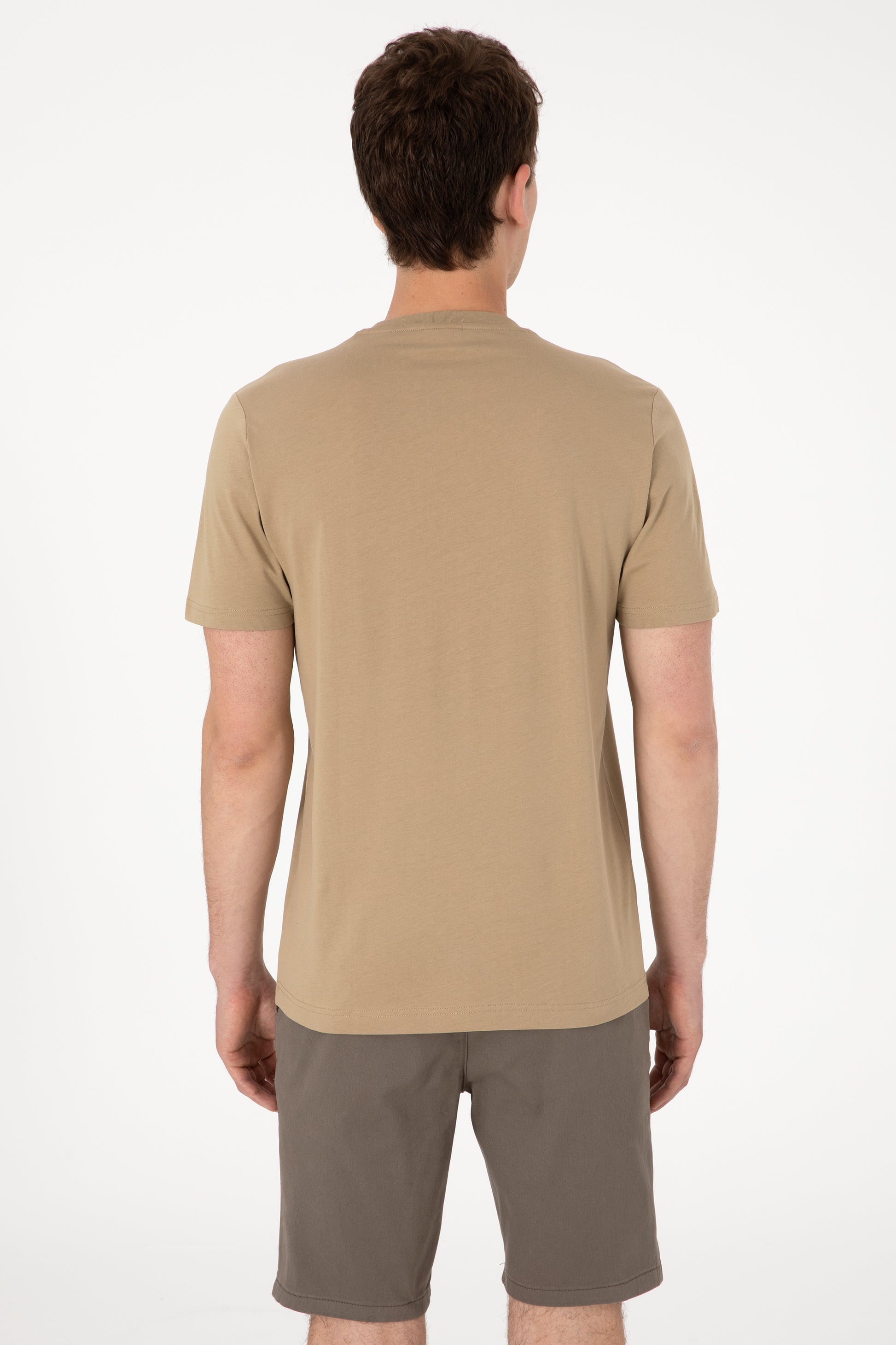 Men's Regular Fit Crew Neck Khaki T-Shirt