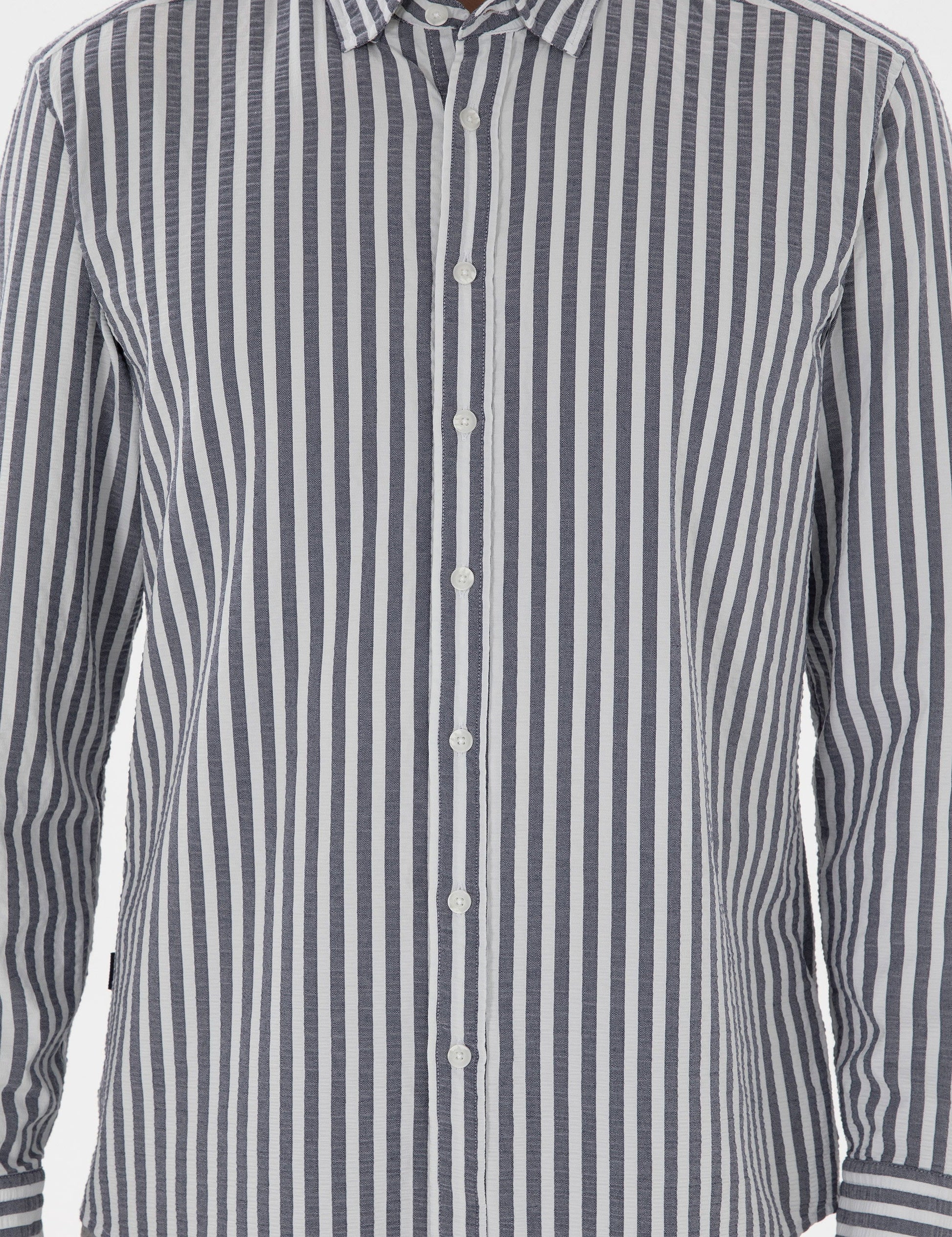Navy Blue Regular Fit Striped Long Sleeve Shirt