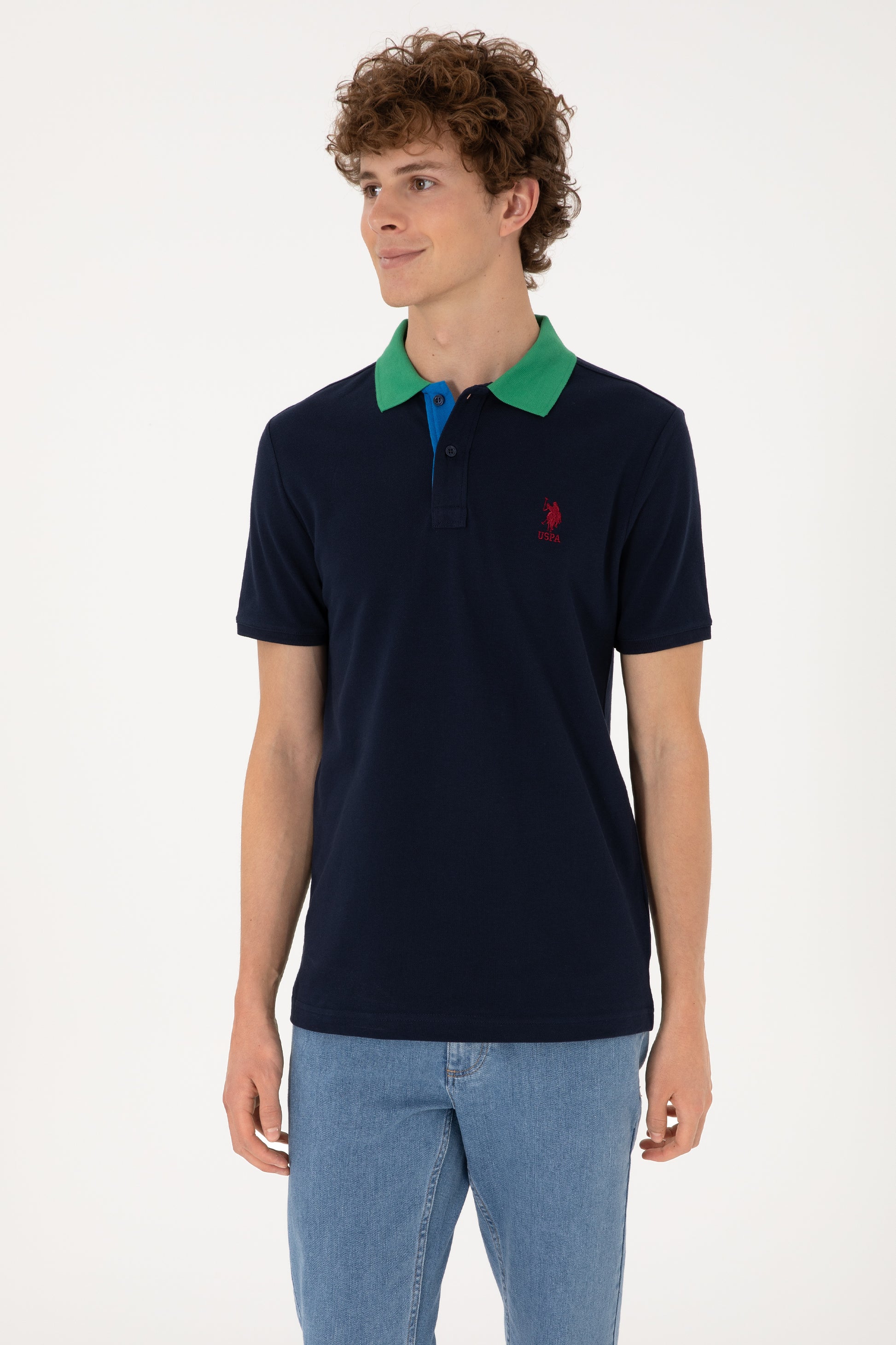 Men's Regular Fit Polo Neck Navy T-Shirt