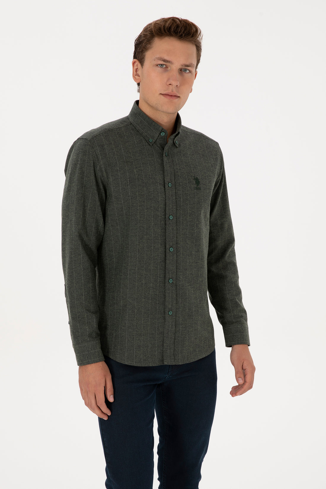 Men's Dark Green Long Sleeve Shirt