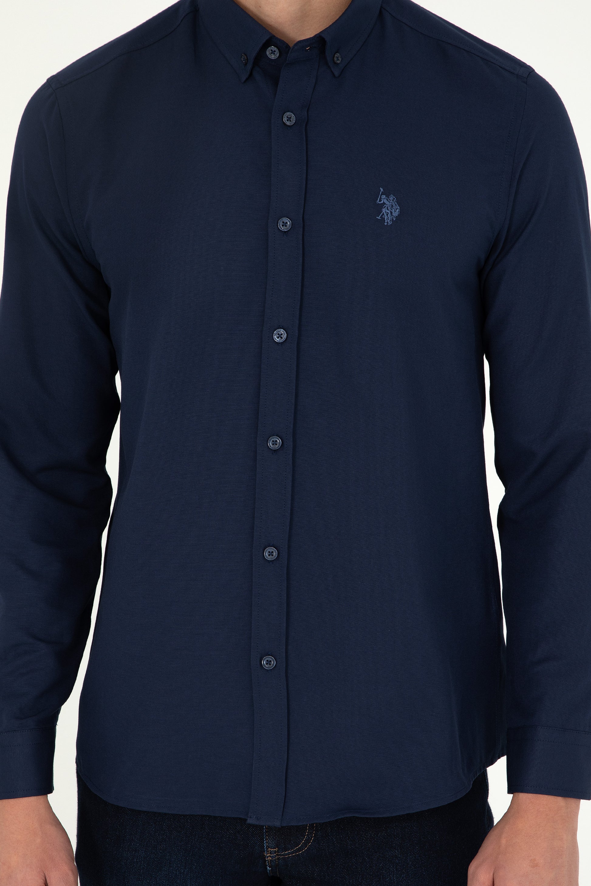 Men's Navy Blue Long Sleeve Basic Shirt