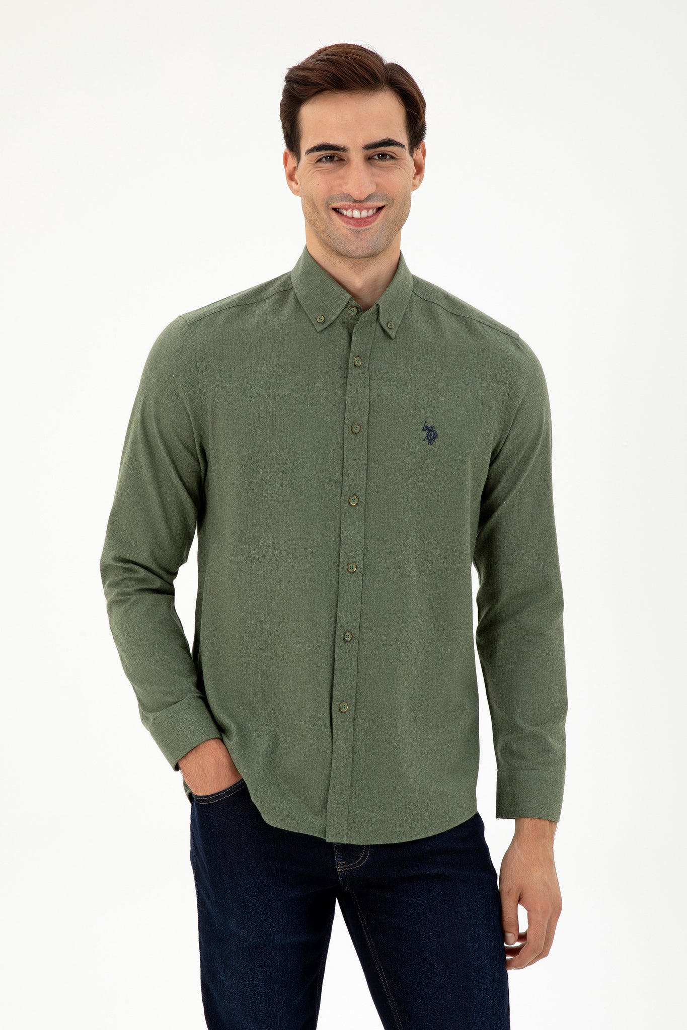 Men's Khaki Long Sleeve Basic Shirt