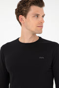 Men's Slim Fit Crew Neck Black Basic Sweatshirt