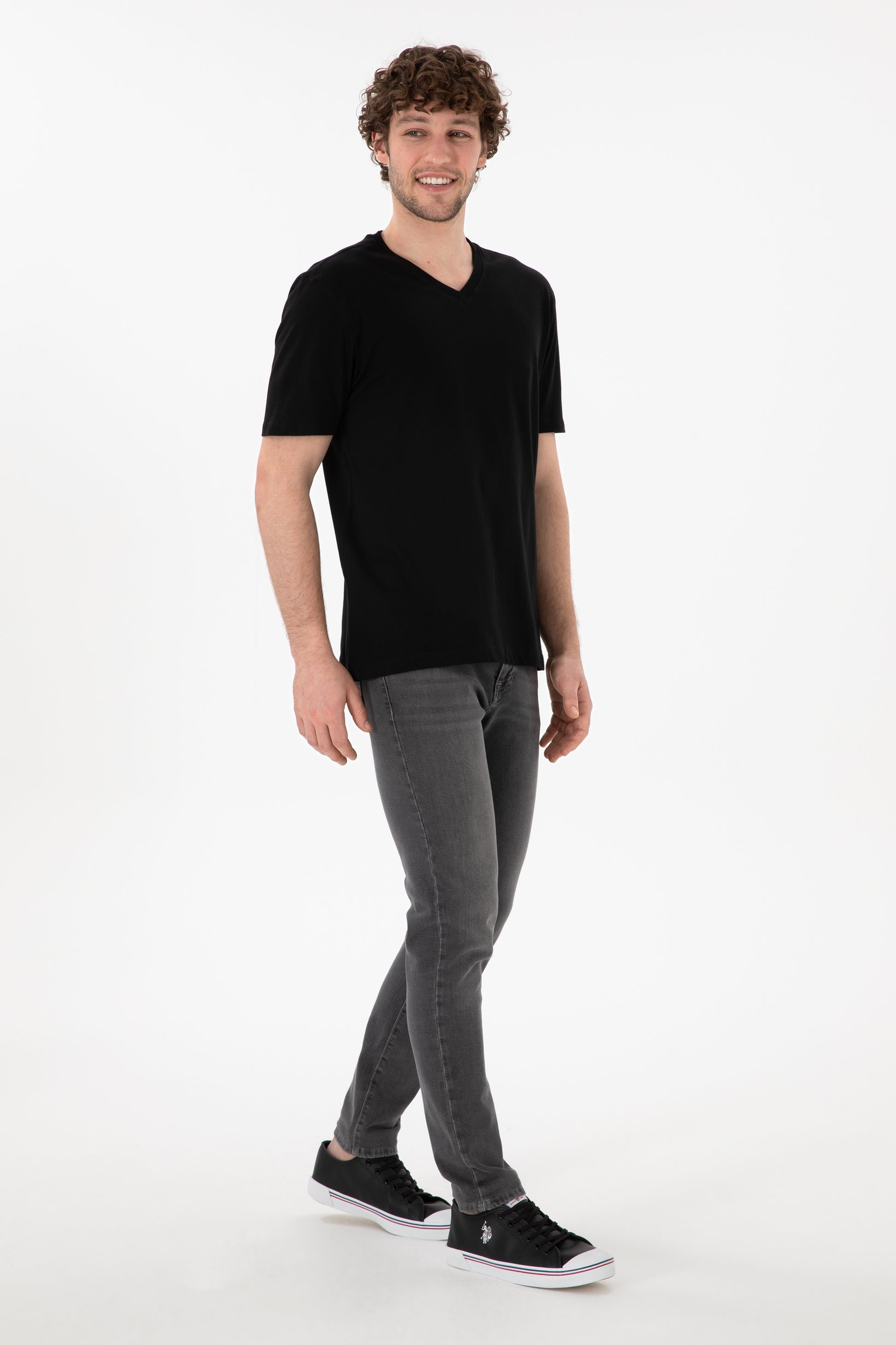 Men's Regular Fit V-Neck Black Basic T-Shirt