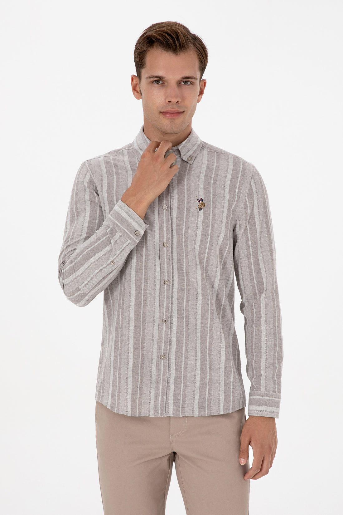 Men's Light Brown Long Sleeve Shirt