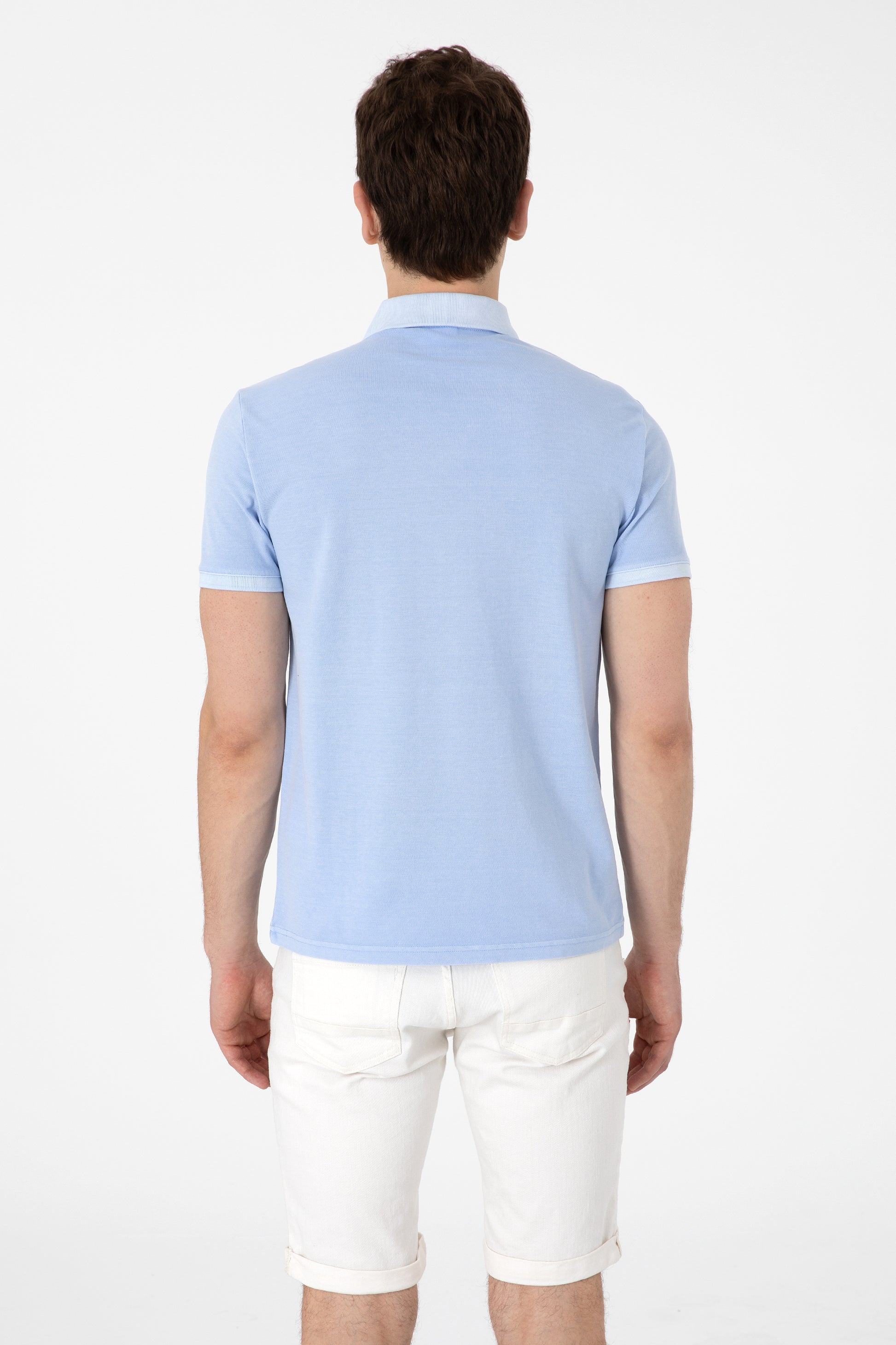 Men's Slim Fit Polo Neck Light Blue Wash Basic T-Shirt