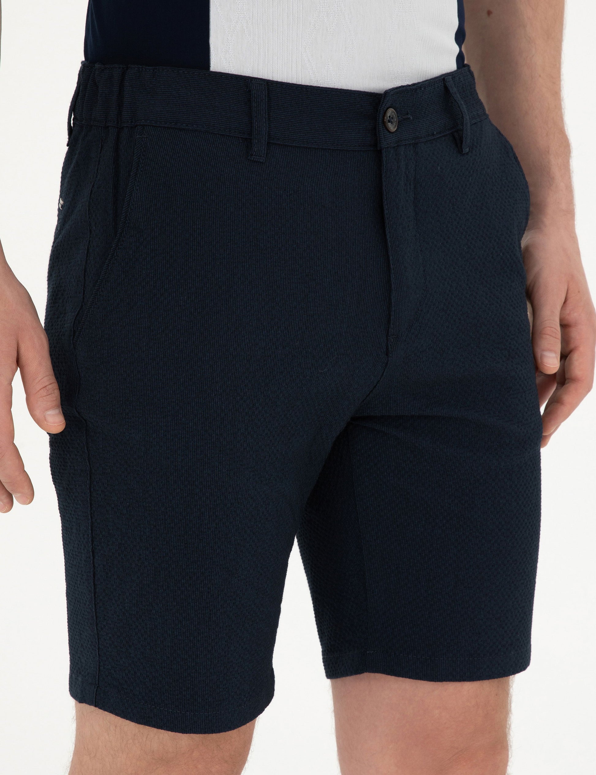 Navy Blue Slim Fit Woven Shorts