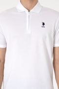 Men's Regular Fit Zipper White Textured T-Shirt