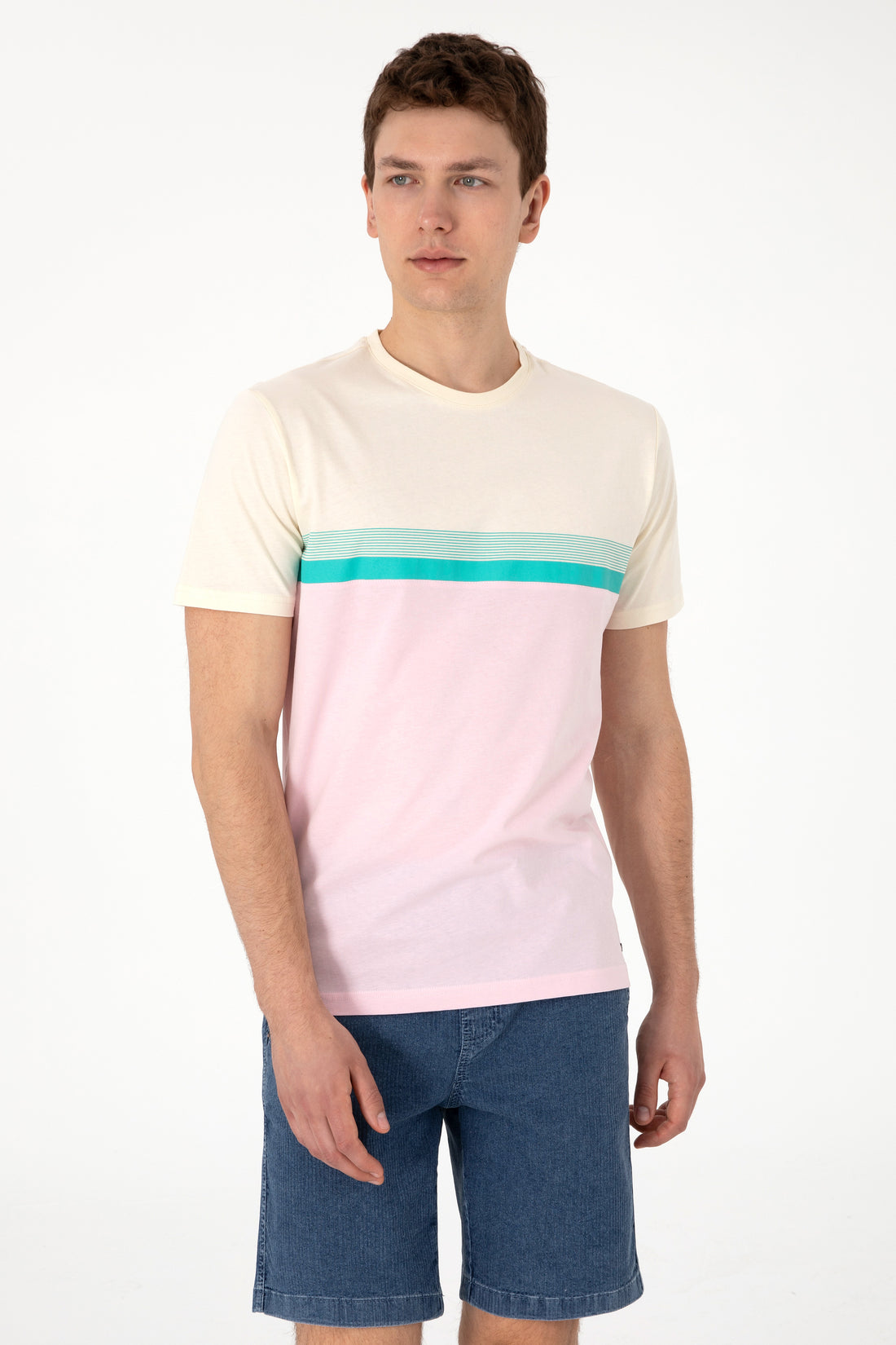Men's Regular Fit Crew Neck Light Pink T-Shirt