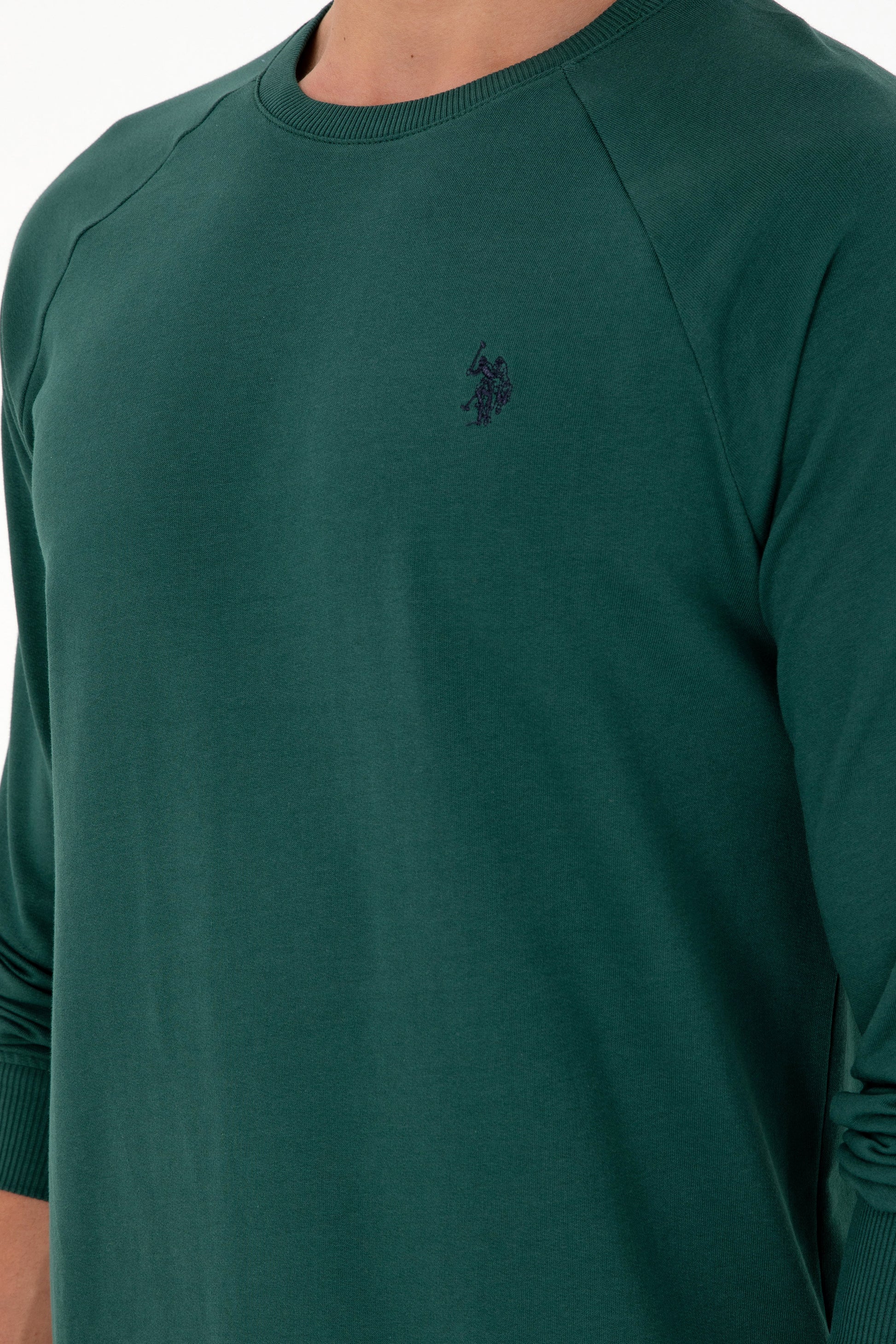 Men's Regular Fit Crew Neck Dark Green Basic Sweatshirt